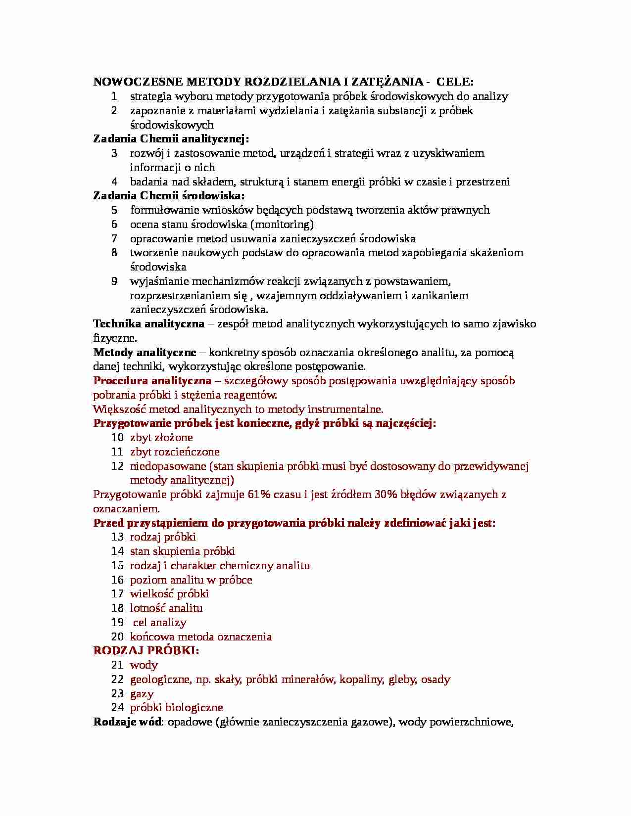 Nowoczene metody rozdzielania i zatężania - wykład - strona 1