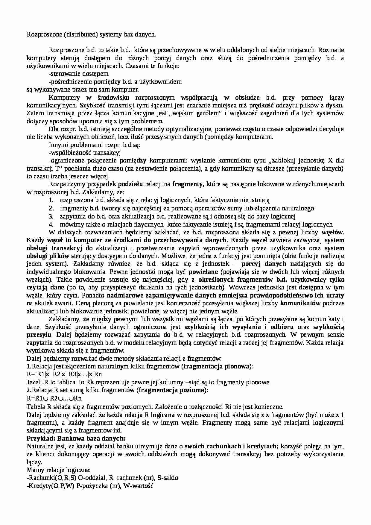 Rozproszone systemy baz danych-opracowanie - strona 1