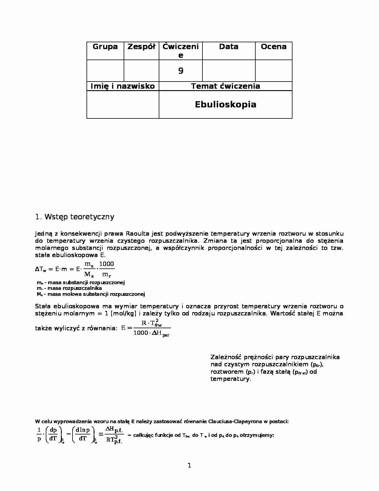 Ebulioskopia-ćwiczenia - strona 1
