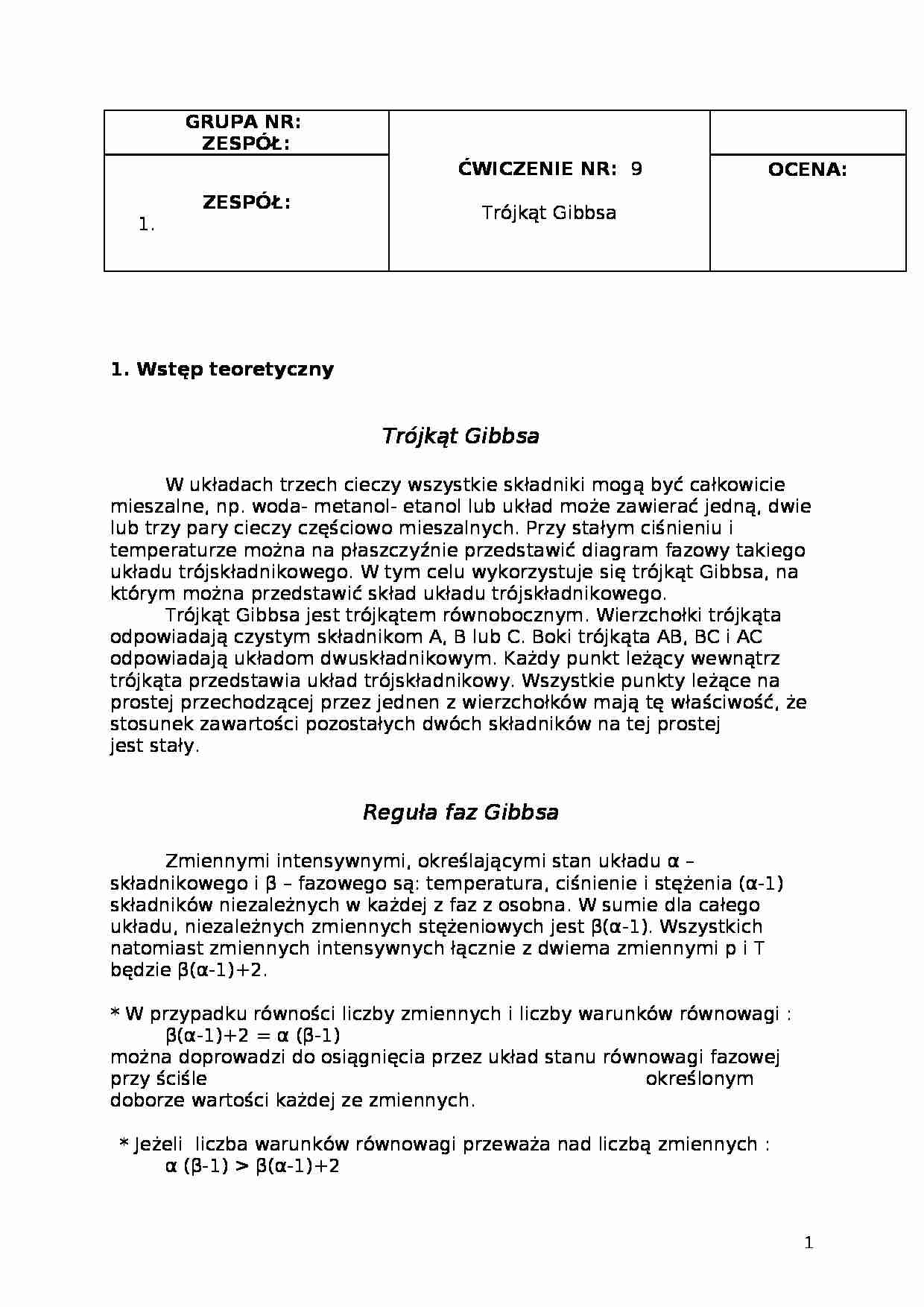Trójkąt Gibbsa - wykład - strona 1