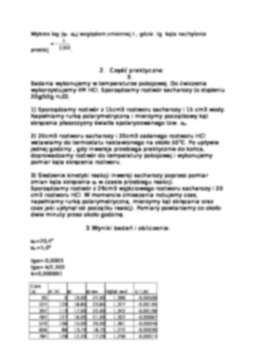 wykład - wyznaczanie stałej szybkości reakcji inwersji sacharozy - strona 2