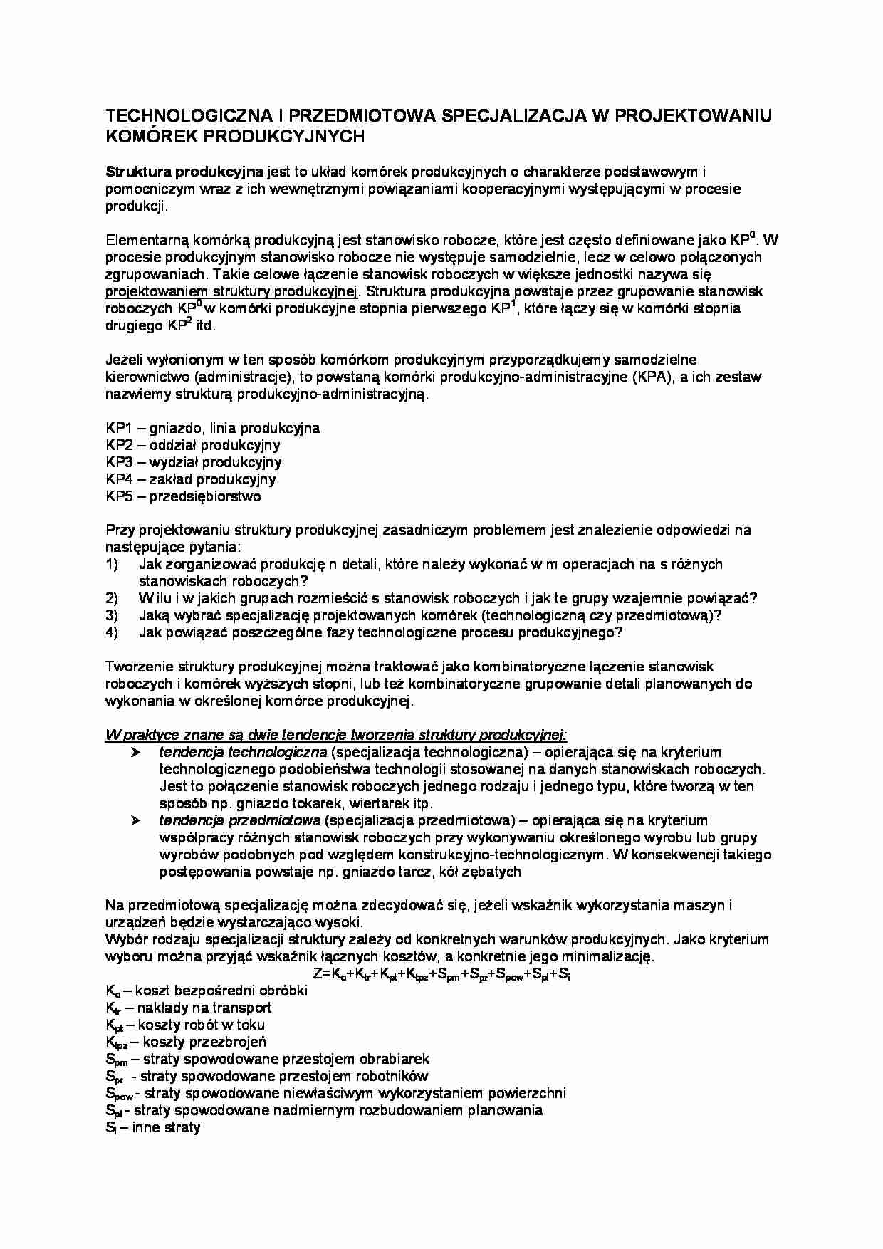 Specjalizacja w przygotowaniu komórek produkcyjnych - wykład - strona 1