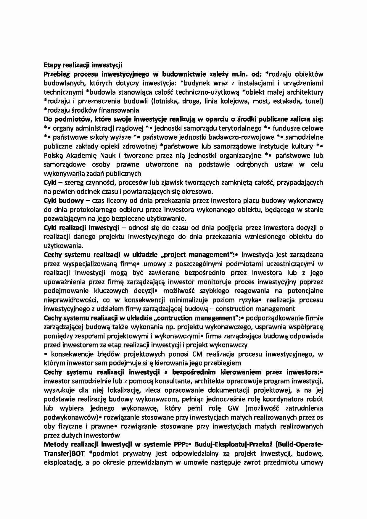 Etapy realizacji inwestycji-opracowanie - strona 1