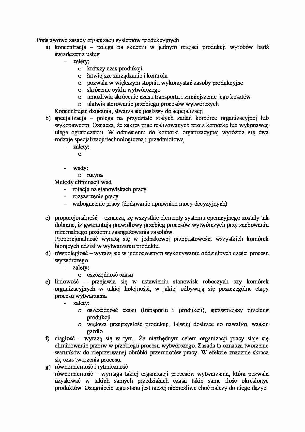 Podstawowe zasady organizacji systemów produkcyjnych-opracowanie - strona 1