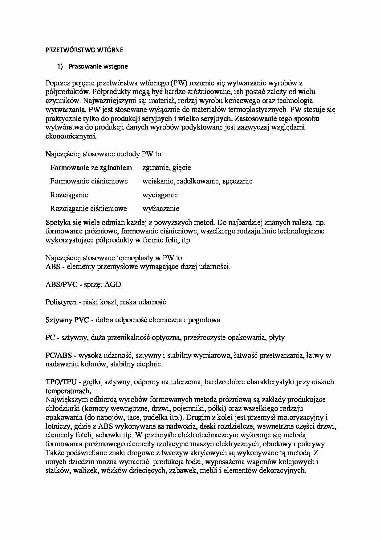 Przetwórstwo wtórne - wykład - strona 1