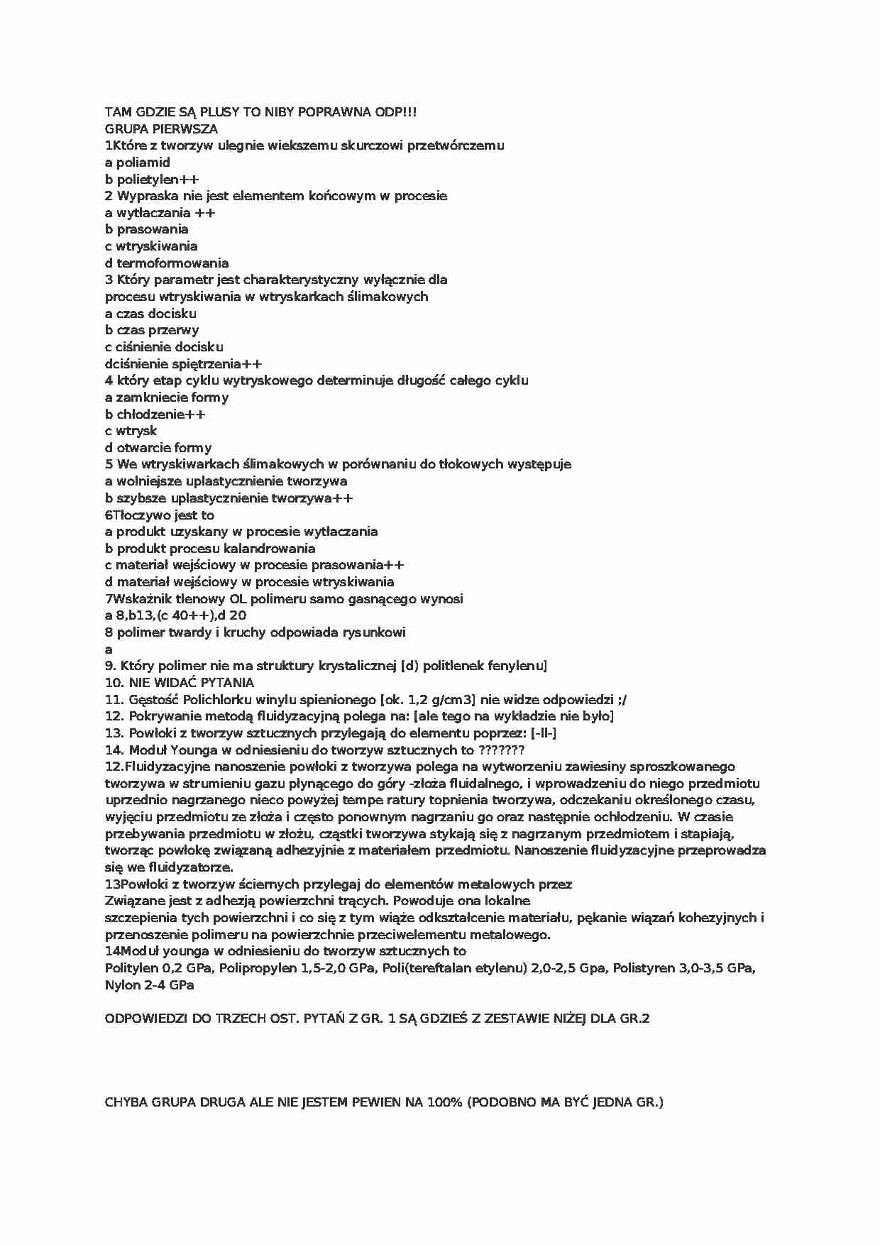 Egzamin, pytania i odpowiedzi - Elastomery - strona 1