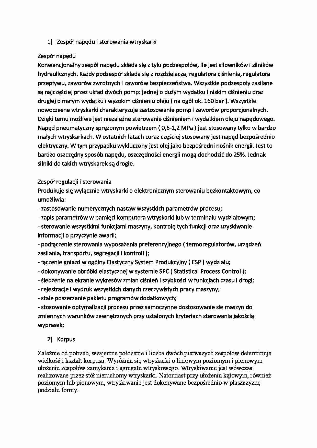 Zespół napędu i sterowania wtryskarki-opracowanie - strona 1