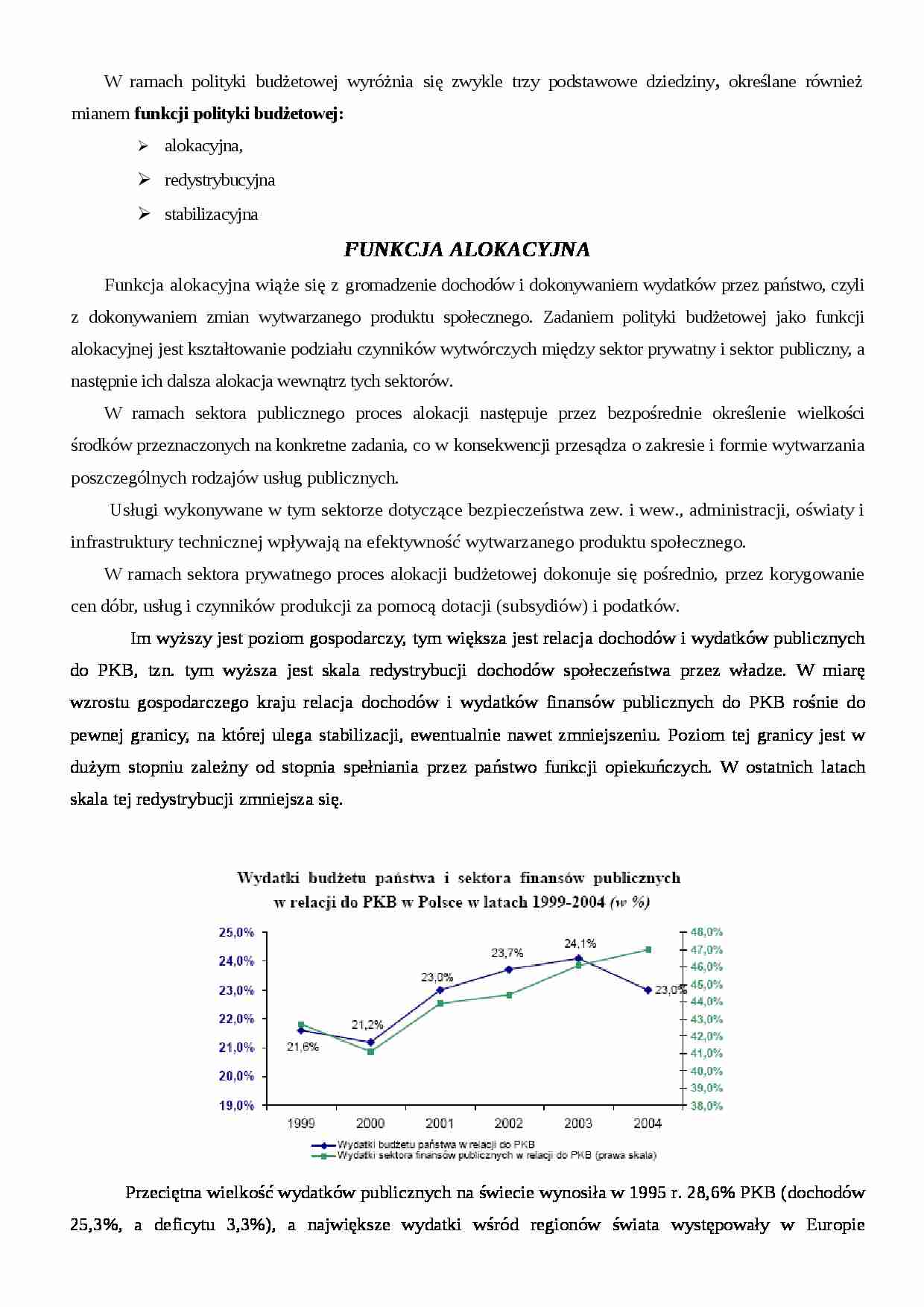 funkcje pollityki budżetowej-zebrane informacje z wykładu - strona 1