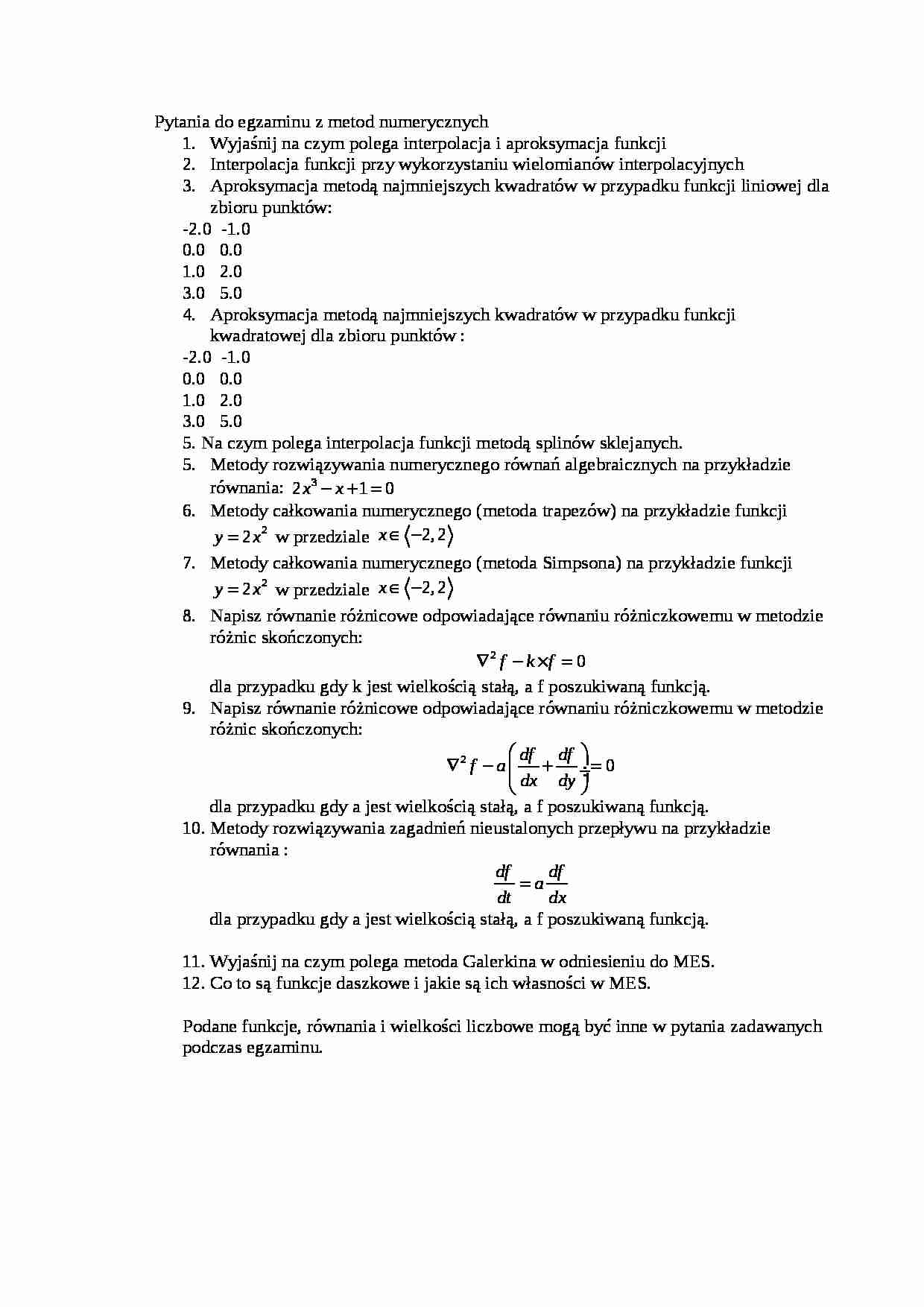 Pytania egzamin - Metoda numeryczna - strona 1