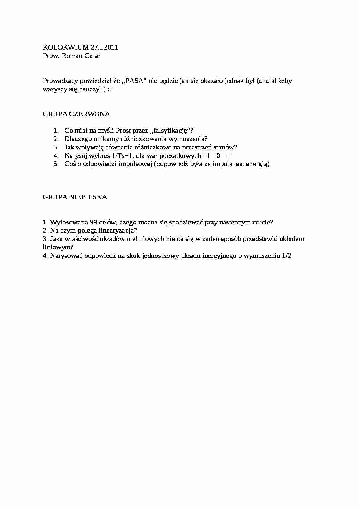 Modele układów dynamicznych-pytania egzamin  2011 - strona 1