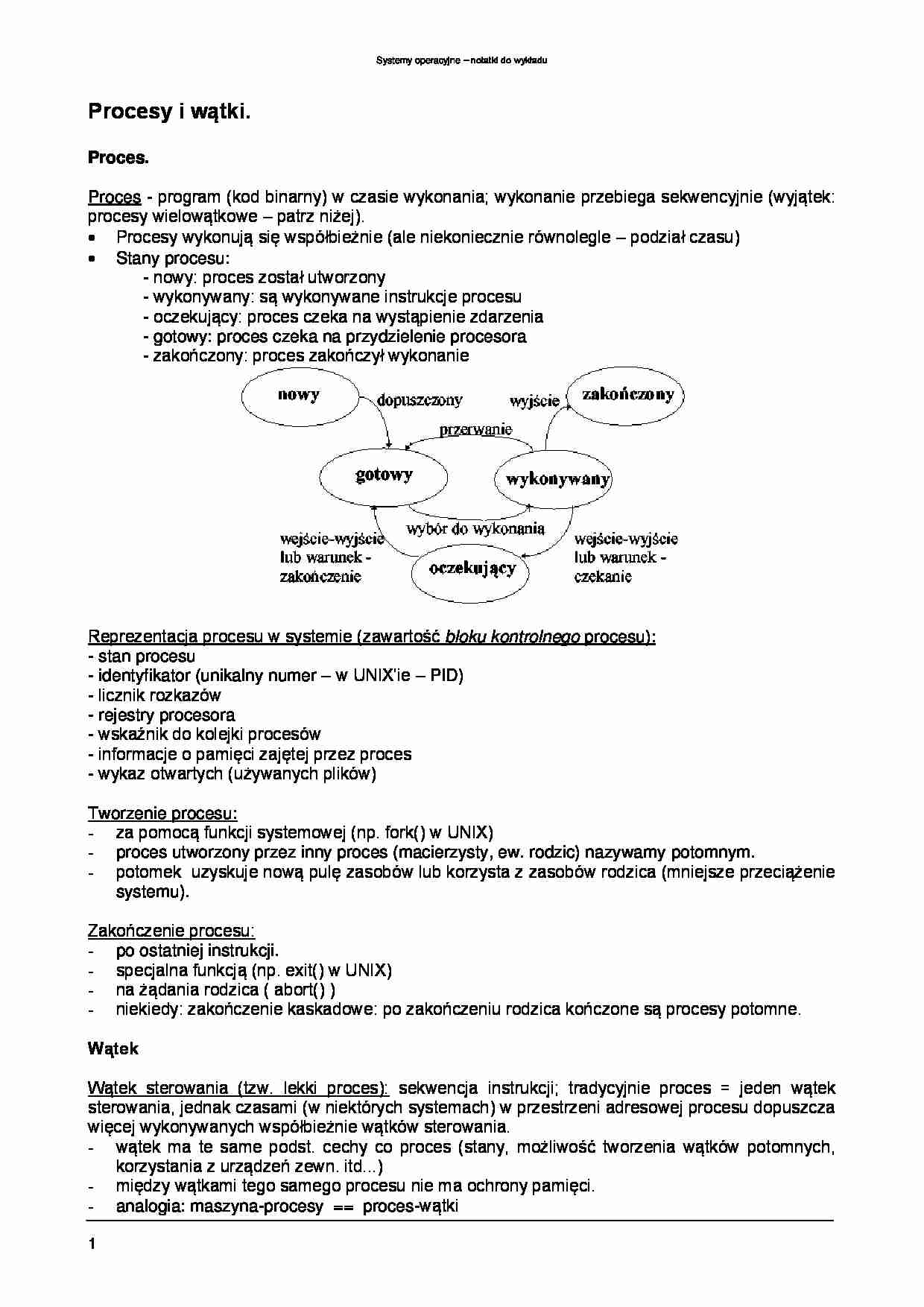 Procesy i wątki-opracowanie - strona 1