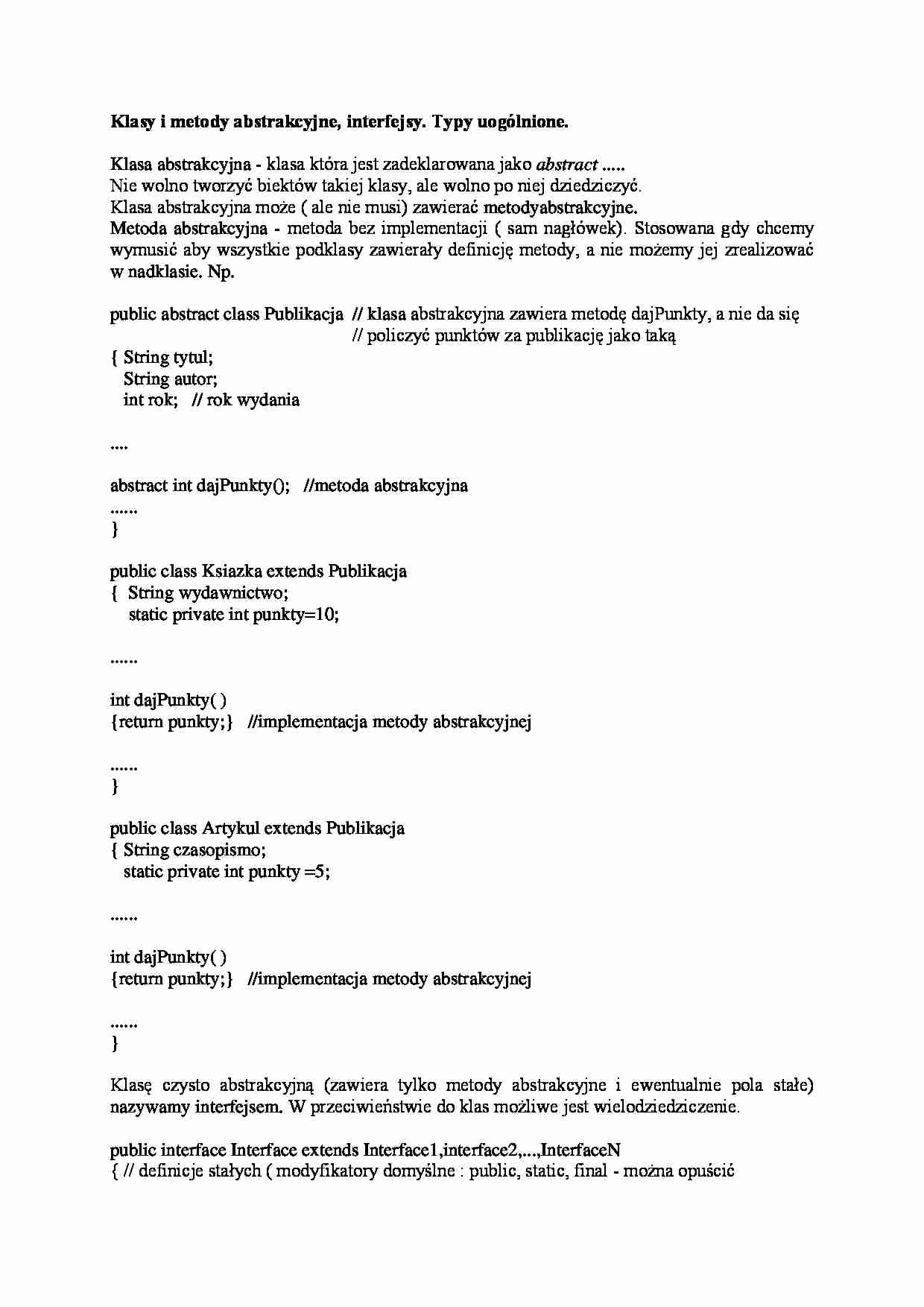 Klasy i metody abstrakcyjne, interfejsy-opracowanie - strona 1