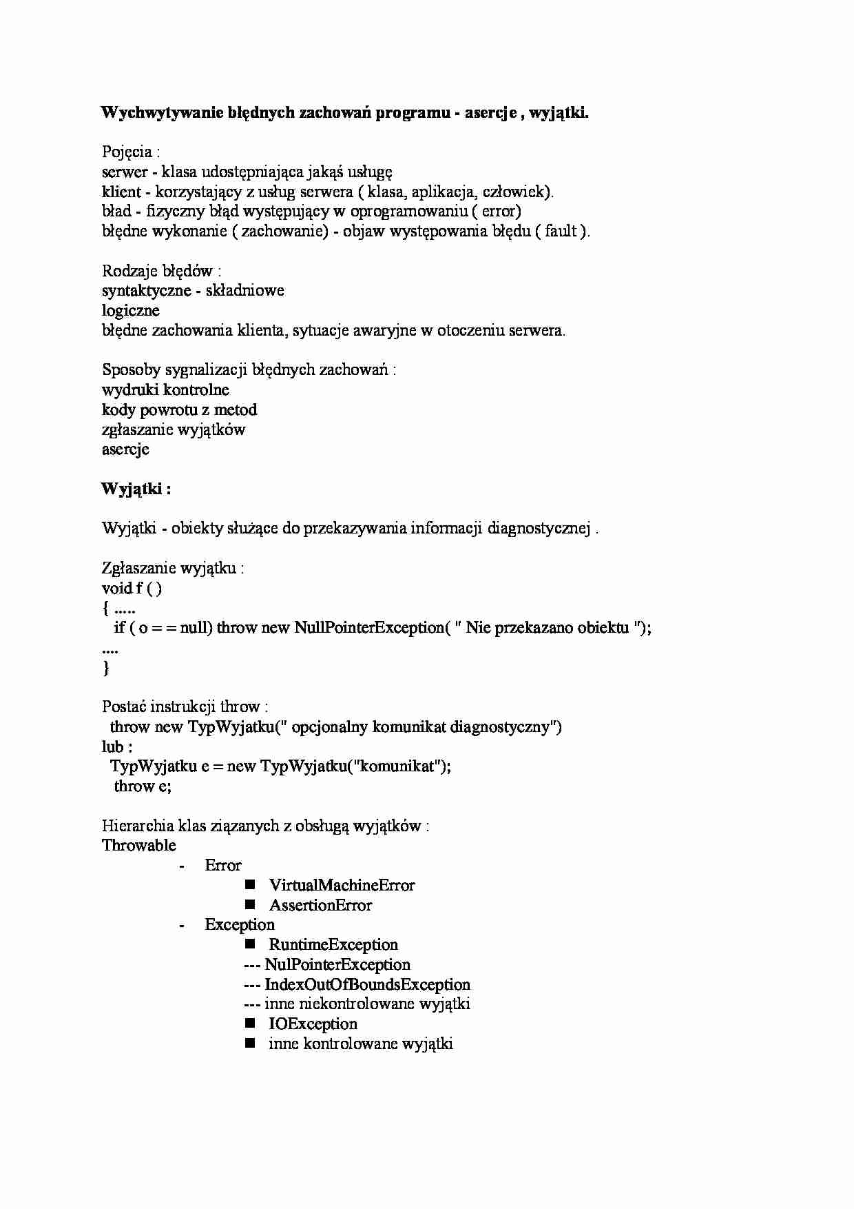 Wychwytywanie błędnych zachowań programu-asercje, wyjątki - strona 1