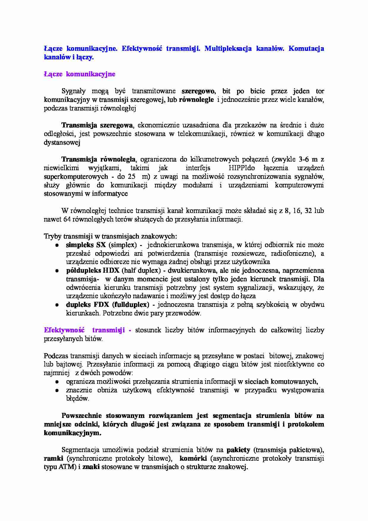 Łącze komunikacyjne-opracowanie - strona 1