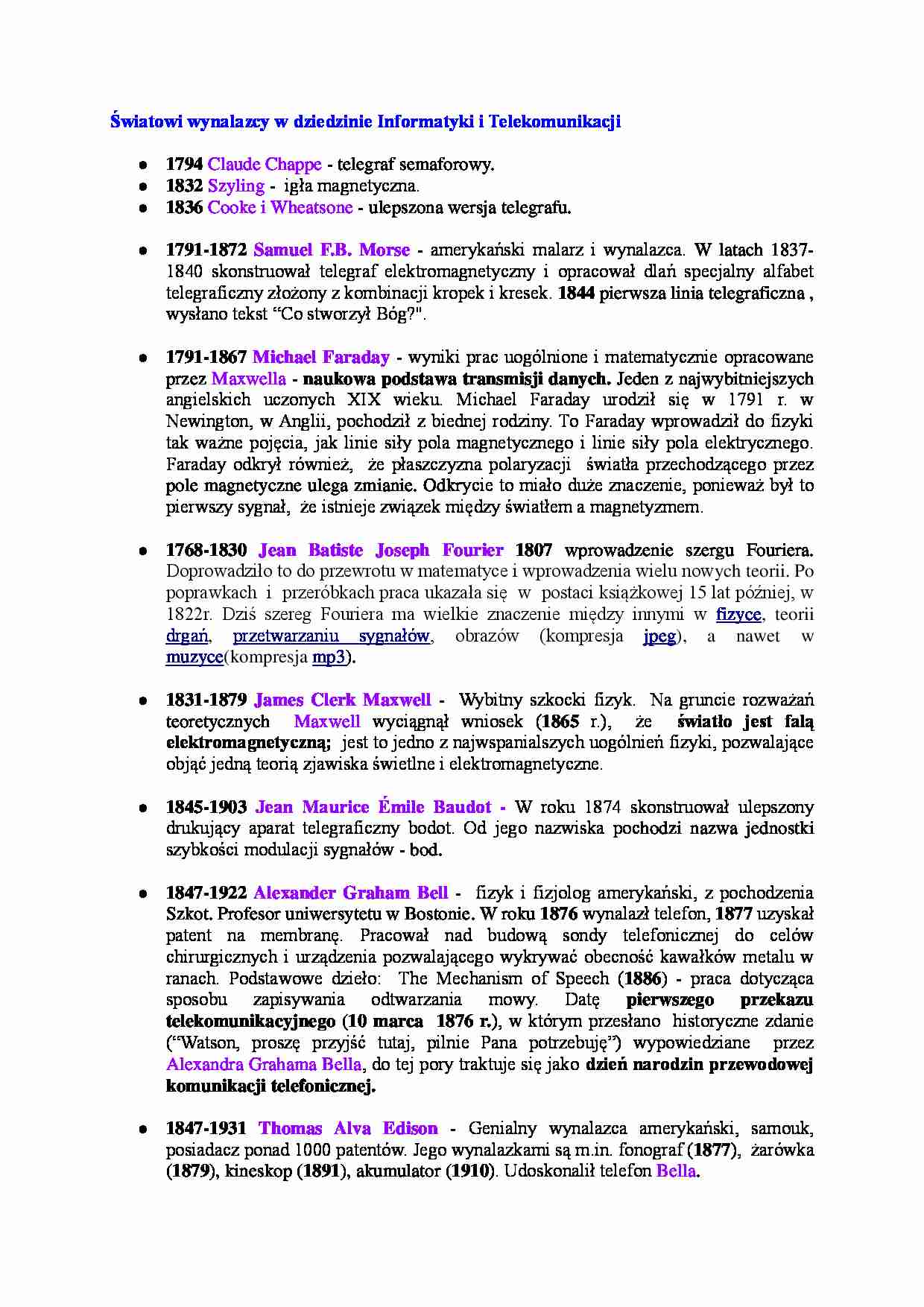 Światowi wynalazcy w dziedzinie Informatyki i Telekomunikacji-opracowanie - strona 1