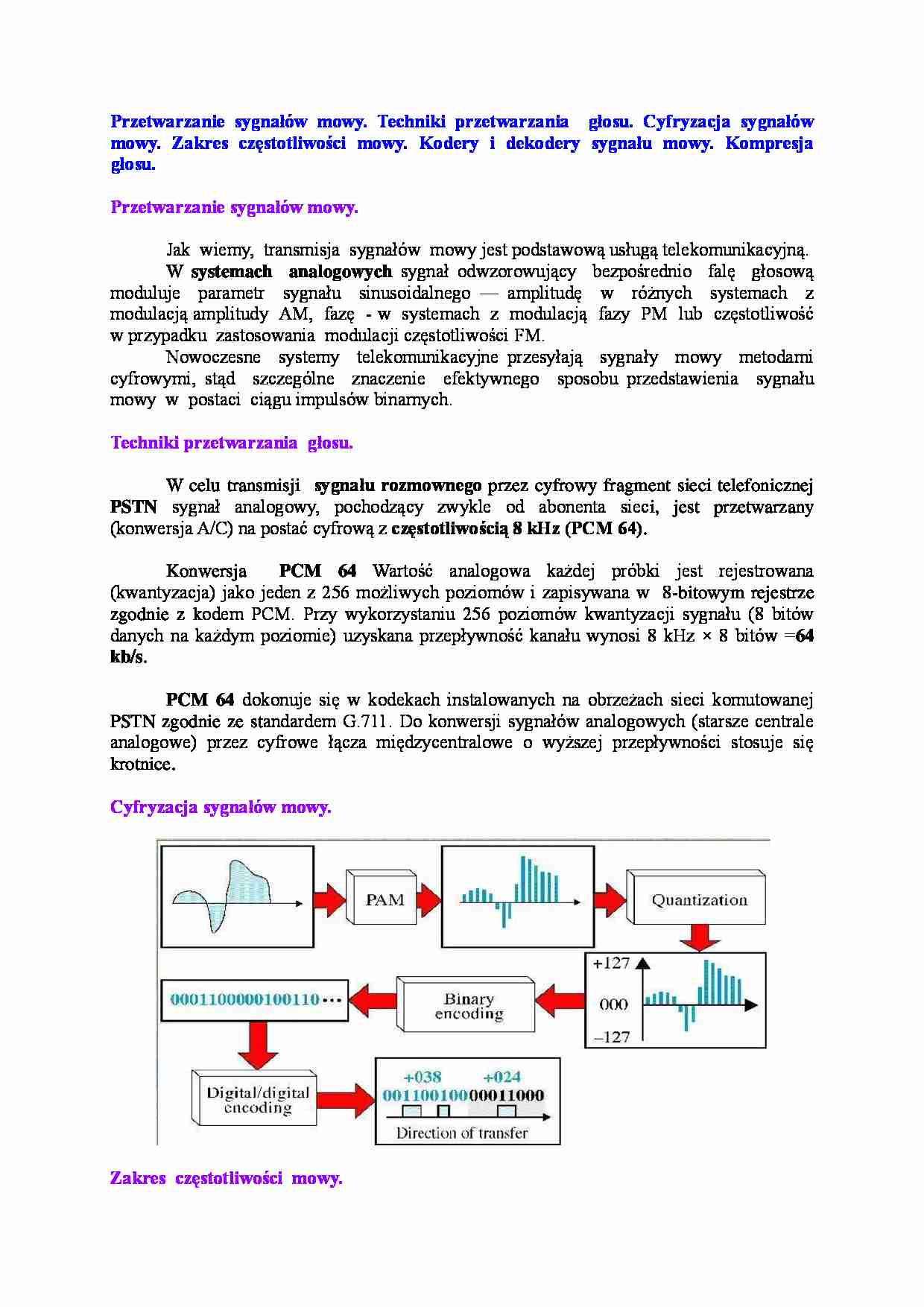 Przetwarzanie sygnałów mowy-opracowanie - strona 1