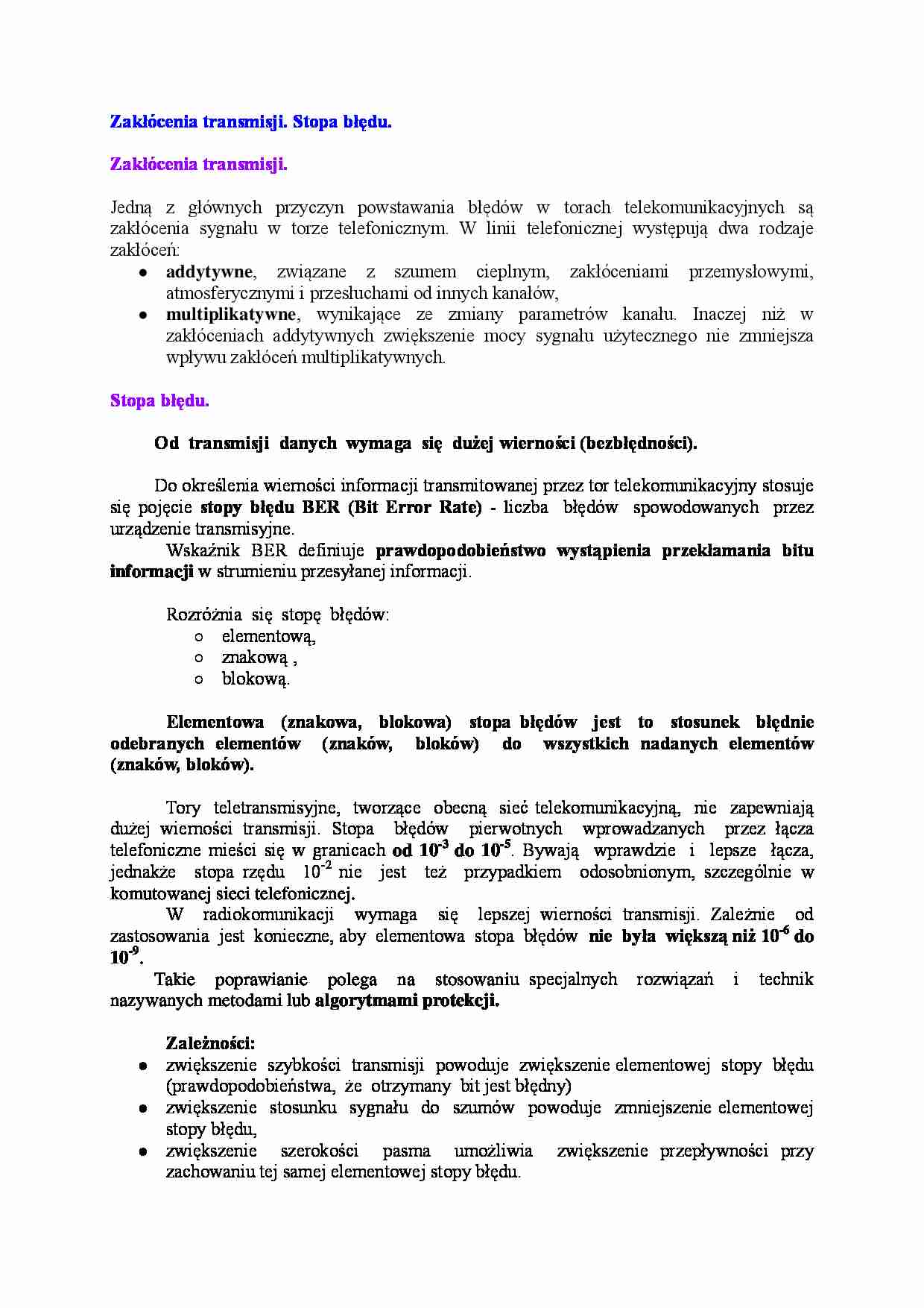 Zakłócenia transmisji-opracowanie - strona 1