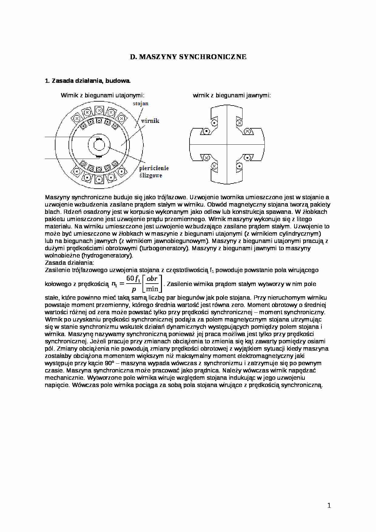 Maszyny synchroniczne-opracowanie - strona 1