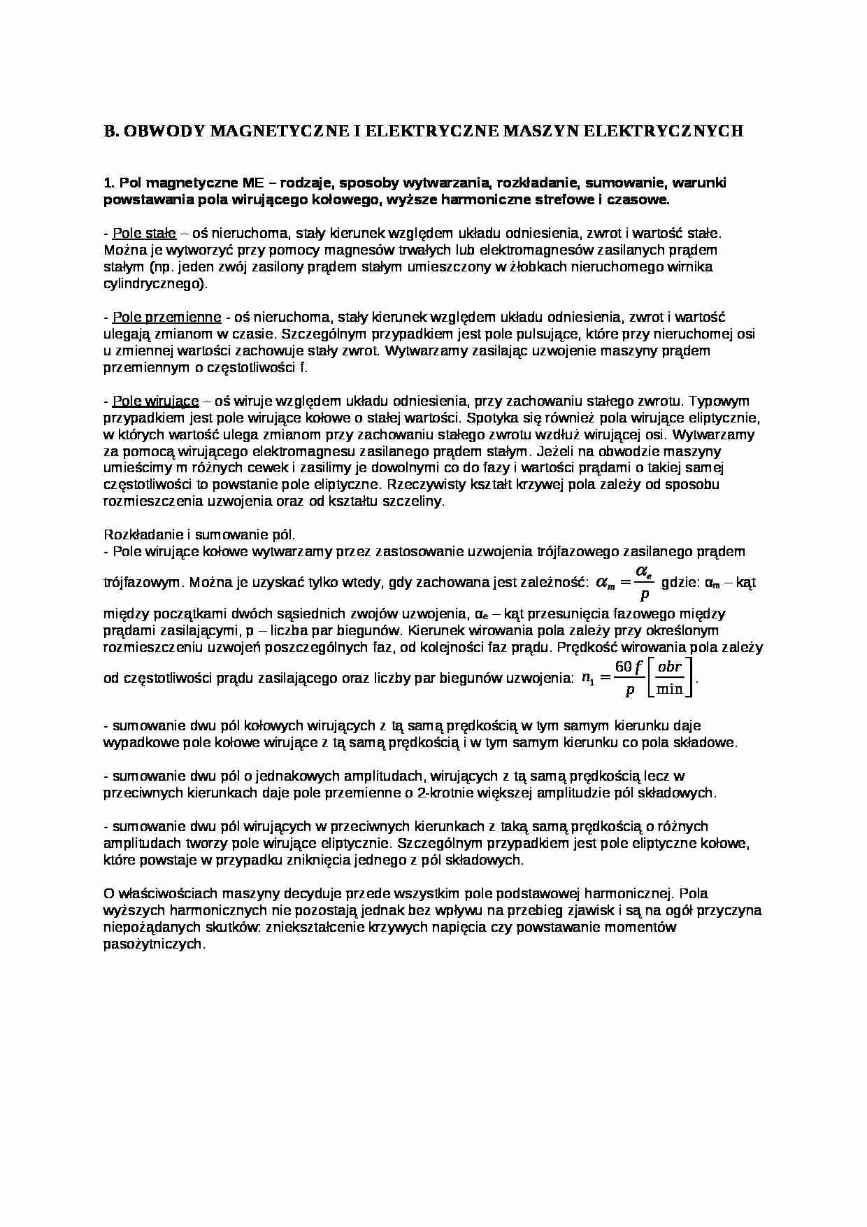 Obwody magnetyczne i elektryczne maszyn elektrycznych-opracowanie - strona 1