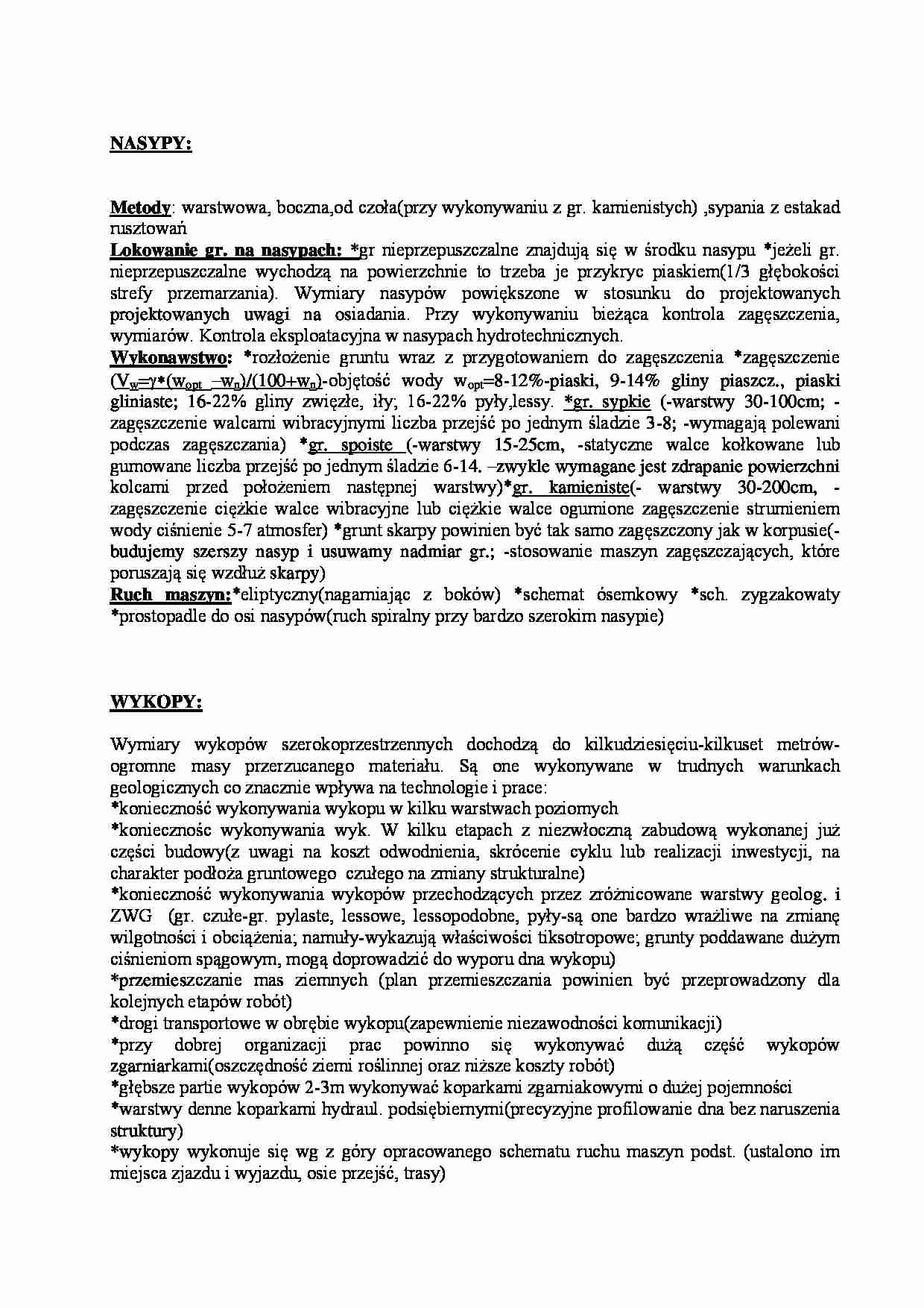 Nasypy i wykopy-opracowanie - strona 1