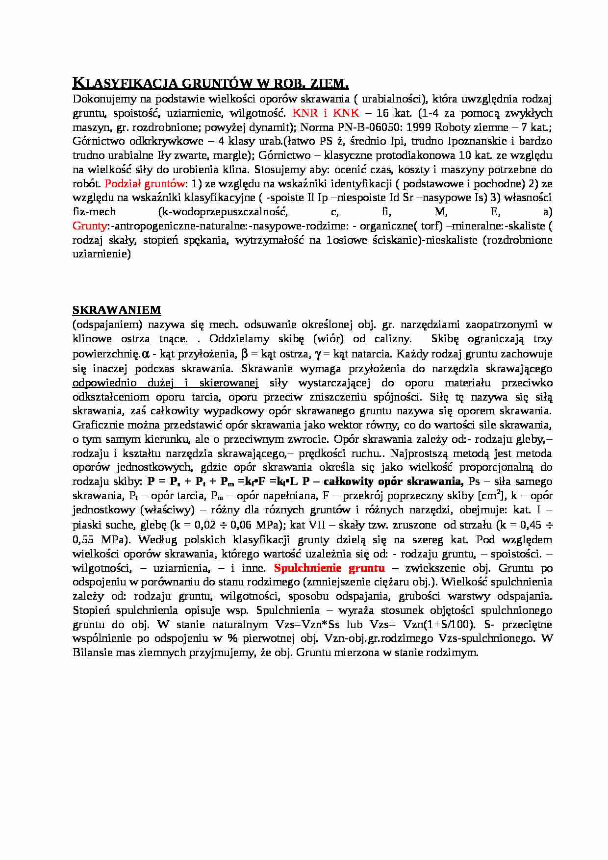 Klasyfikacja gruntów-opracowanie - Skrawanie - strona 1