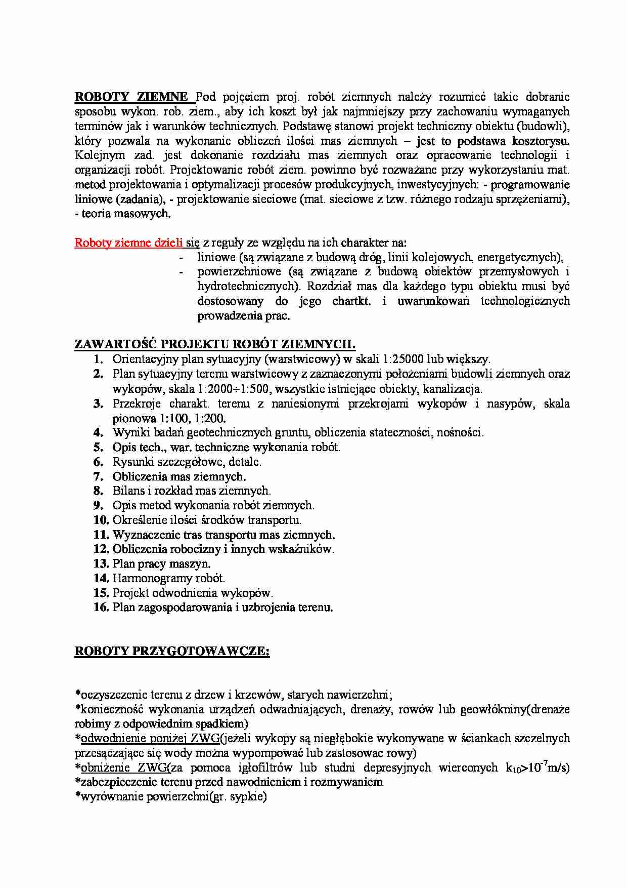 Zawartość projektu robót ziemnych-opracowanie - strona 1