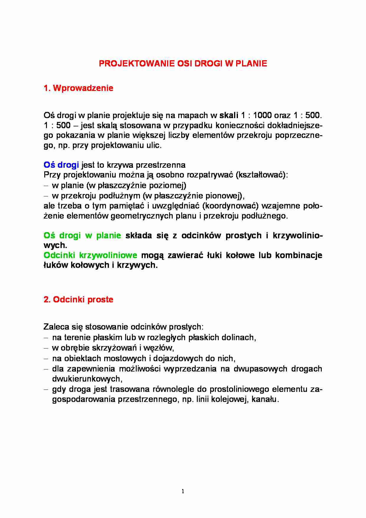 Projektowanie osi drogi w planie-opracowanie - strona 1