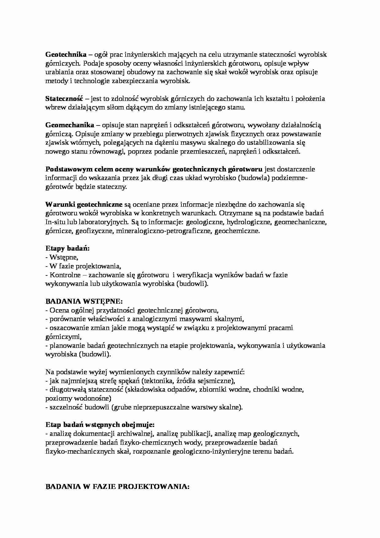 Badania w geotechnice i geomechanice-opracowanie - strona 1