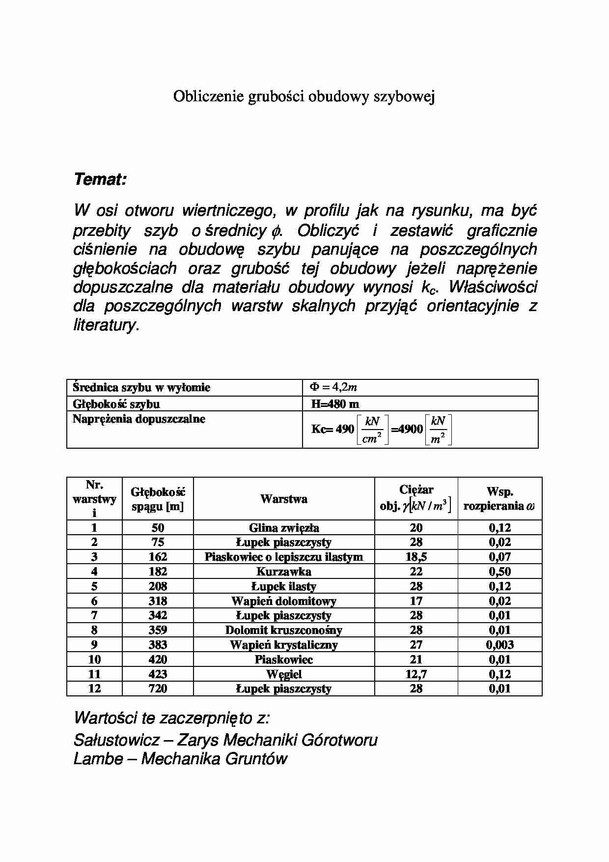 Obliczanie grubości obudowy szybowej-opracowanie - strona 1