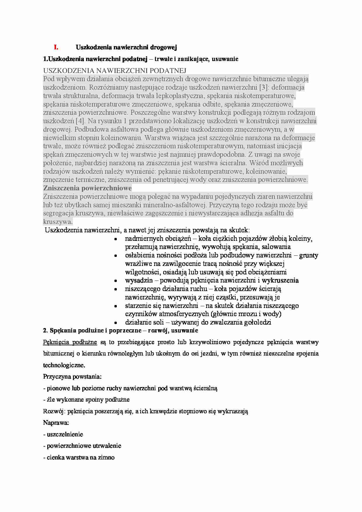 Uszkodzenia nawierzchni drogowej-opracowanie - strona 1