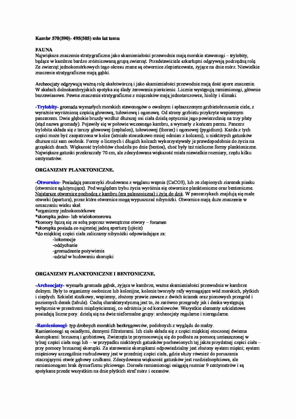 Kambr- fauna i flora - strona 1