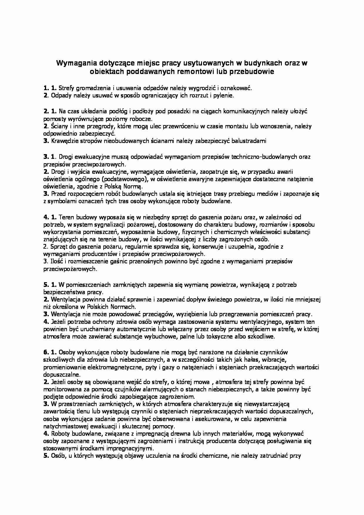 Miejsca pracy usytuowane w budynkach oraz w obiektach poddawanych remontowi lub przebudowie-opracowanie - strona 1