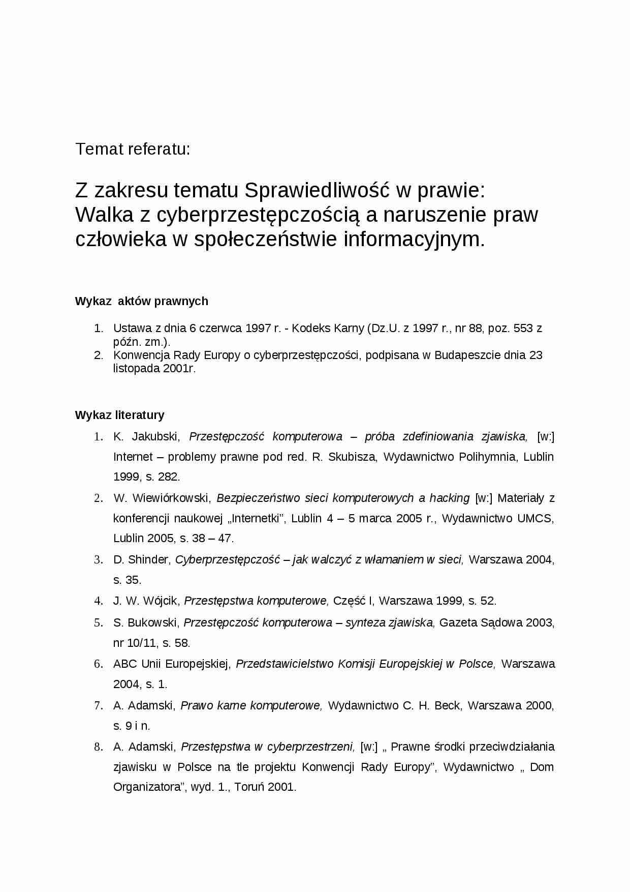 Walka z cyberprzestępczością a naruszenie praw człowieka-referat - strona 1
