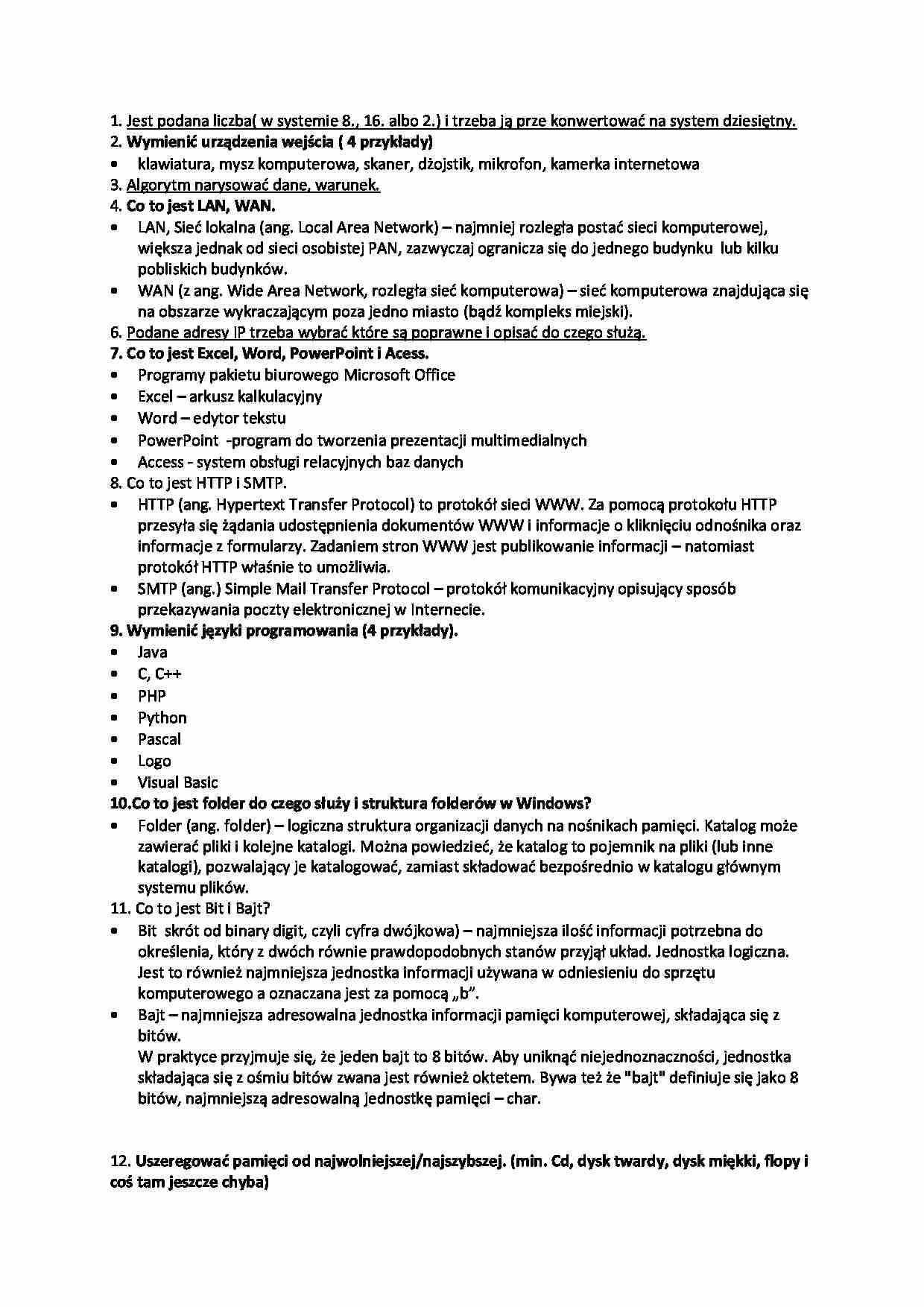 Pytania i odpowiedzi z egzaminu - strona 1