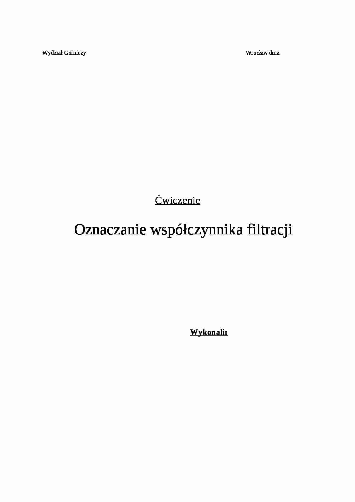 Oznaczanie współczynnika filtracji-ćwiczenie - strona 1