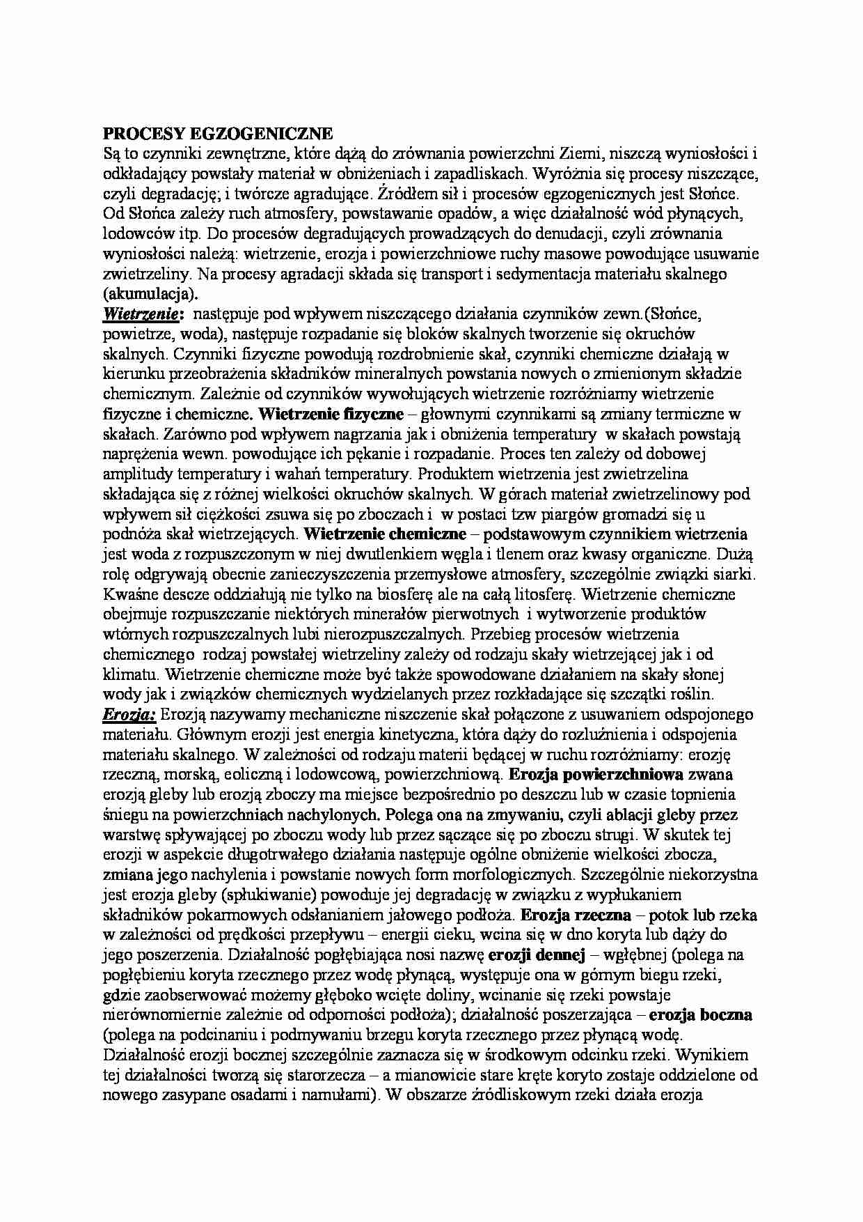 Procesy egzogeniczne-opracowanie - Wietrzenie chemiczne - strona 1