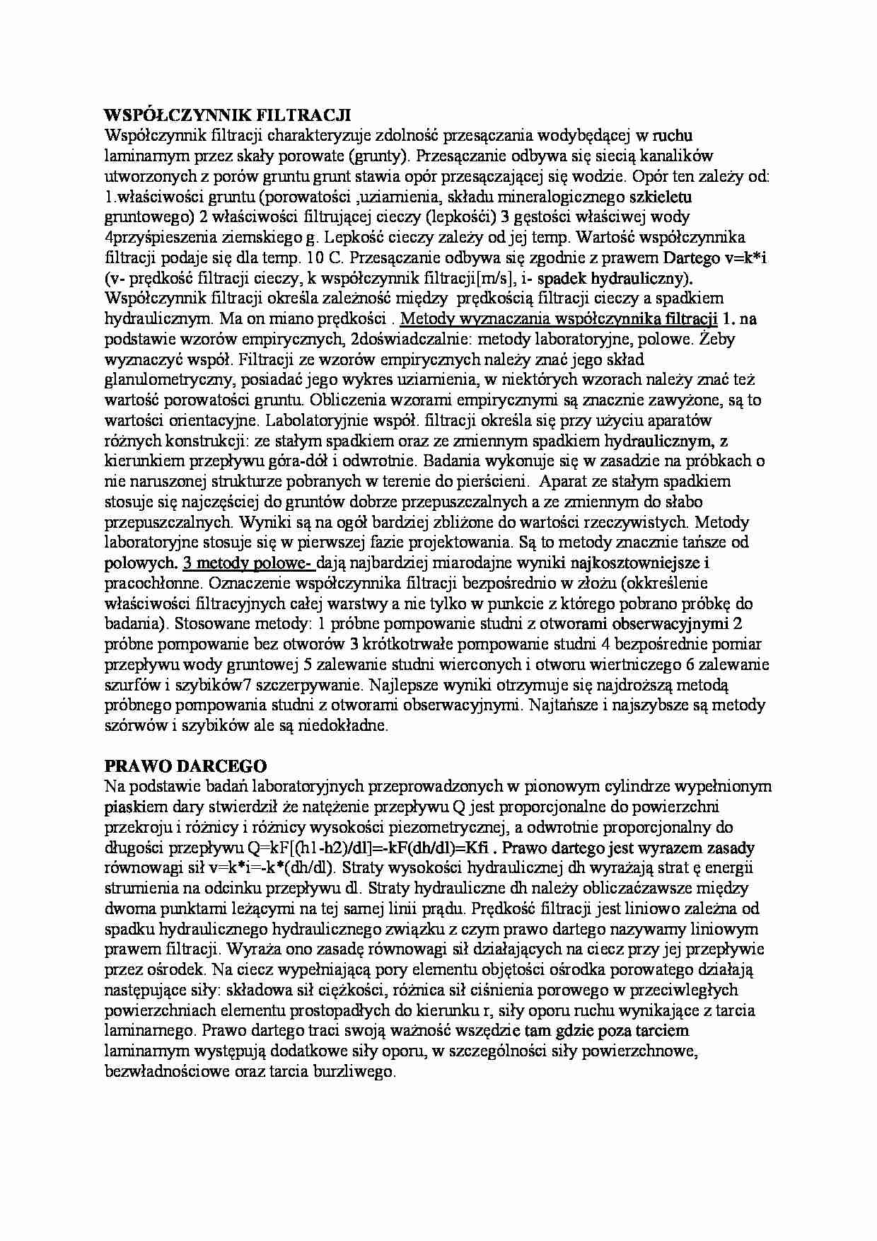 Współczynnik filtracji-opracowanie - strona 1