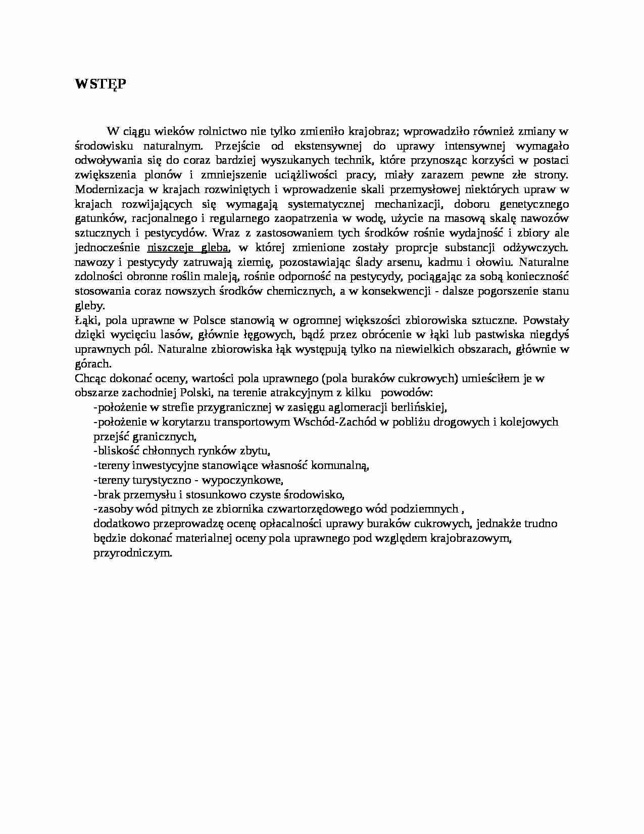 Ocena wartości elementów środowiska - Waloryzacja uprawy buraków cukrowych - wykład - strona 1