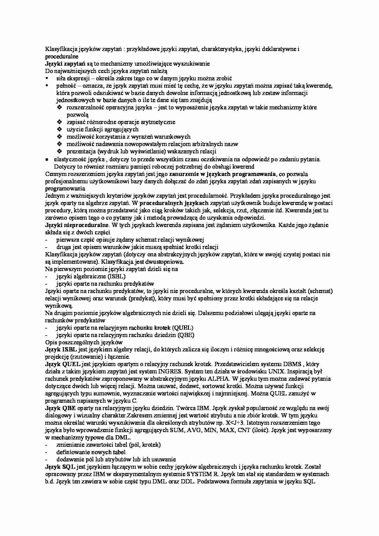 Klasyfikacja języków zapytań-opracowanie - strona 1