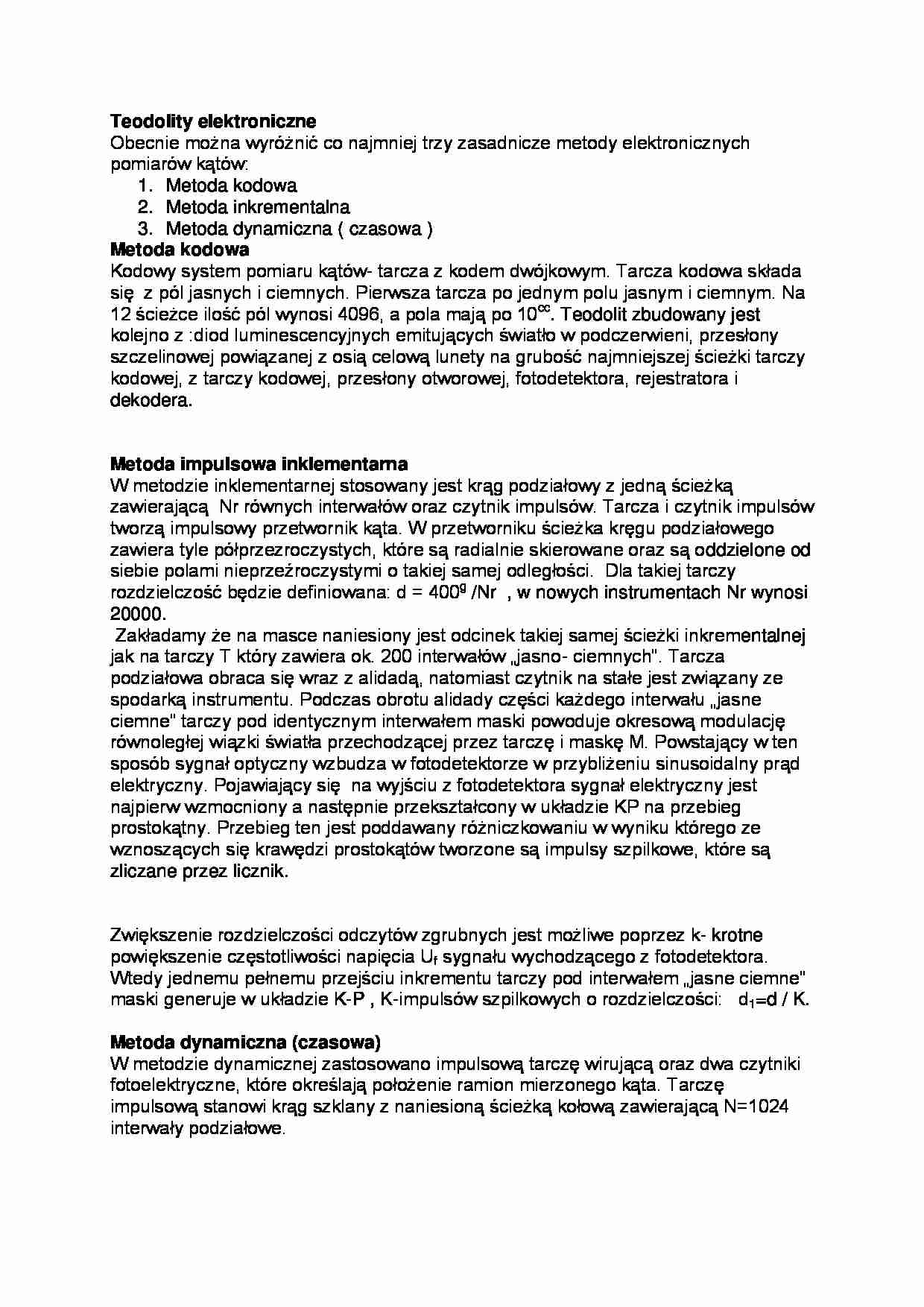 Teodolity elektroniczne, metoda kodowa-opracowanie - strona 1