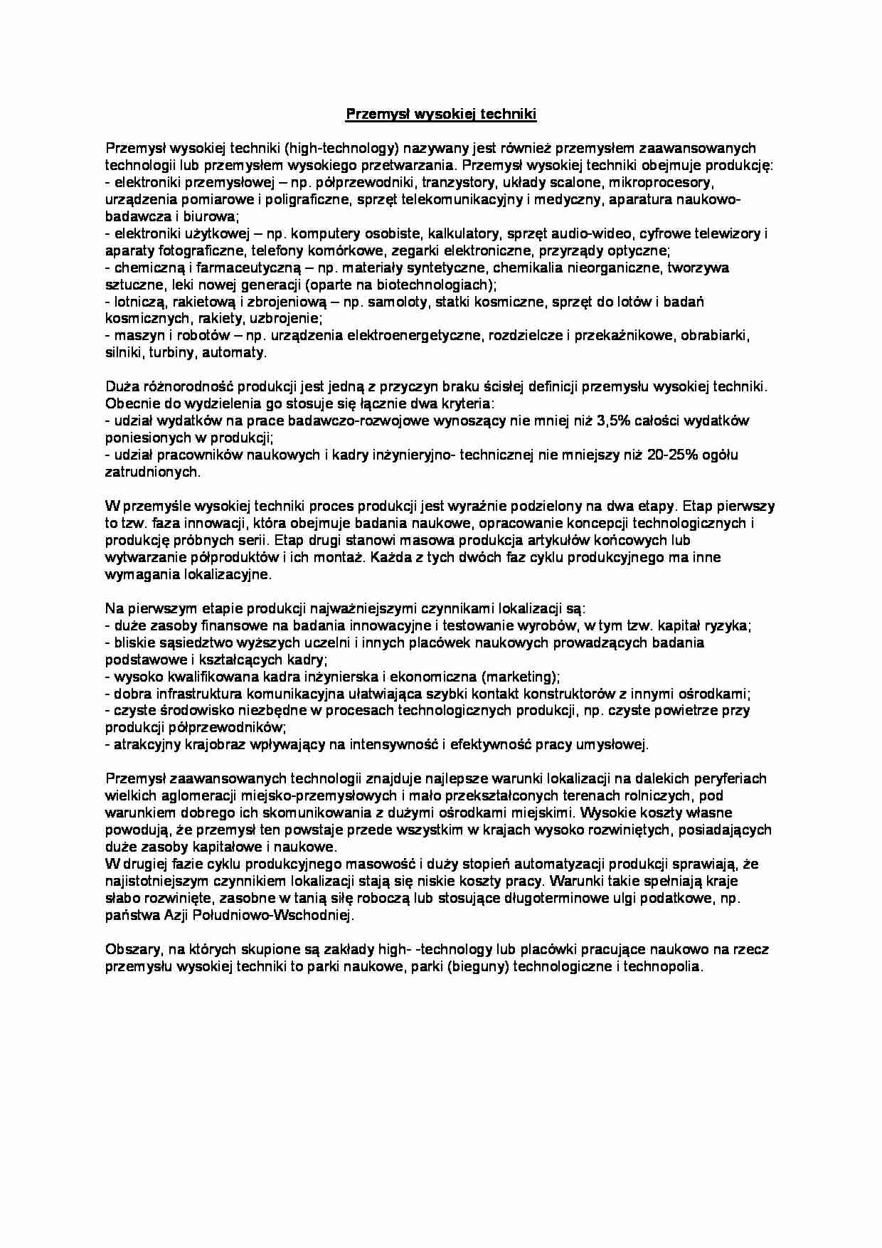 Przemysł wysokiej techniki-opracowanie - strona 1