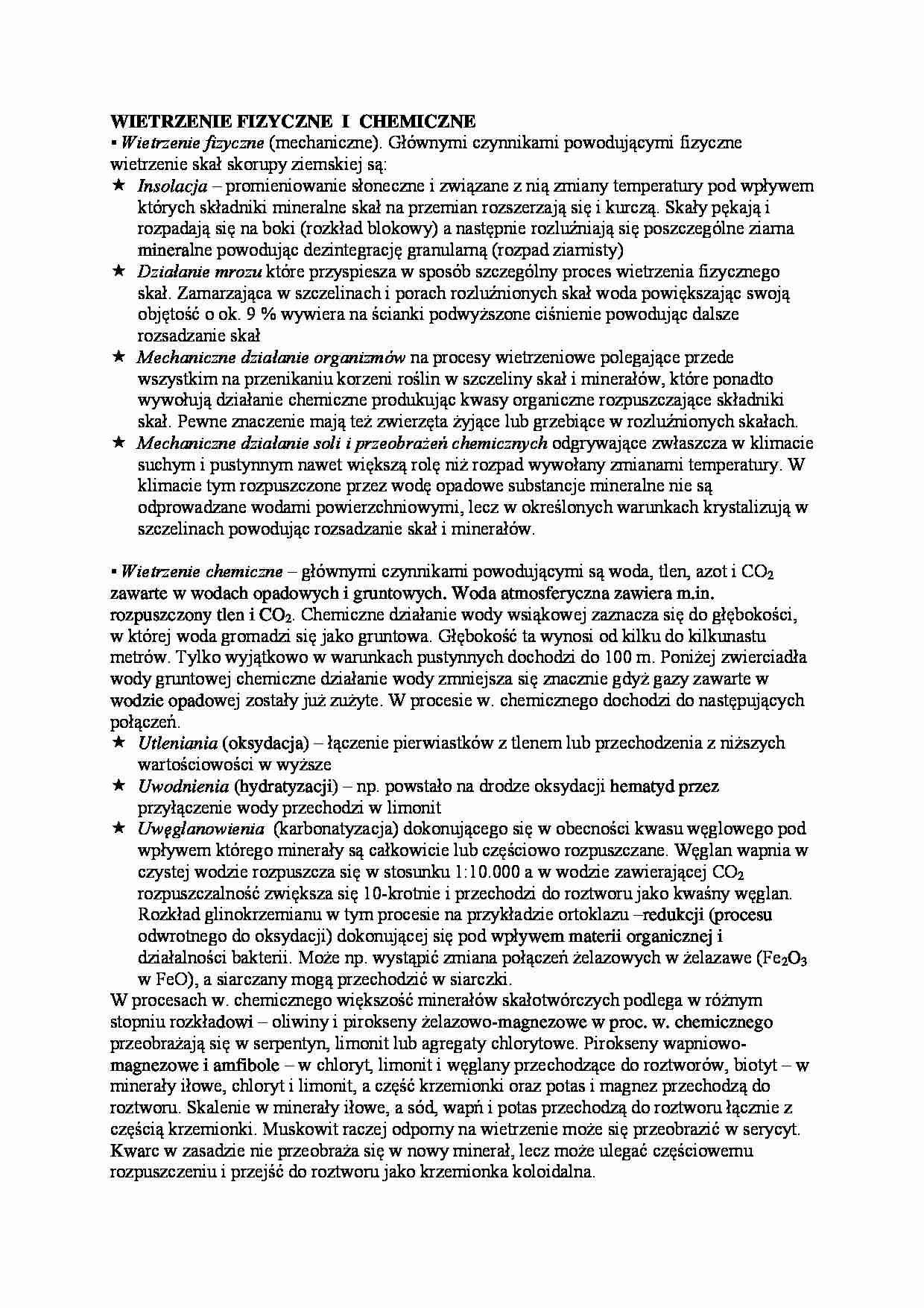 Wietrzenie fizyczne i chemiczne-opracowanie - strona 1
