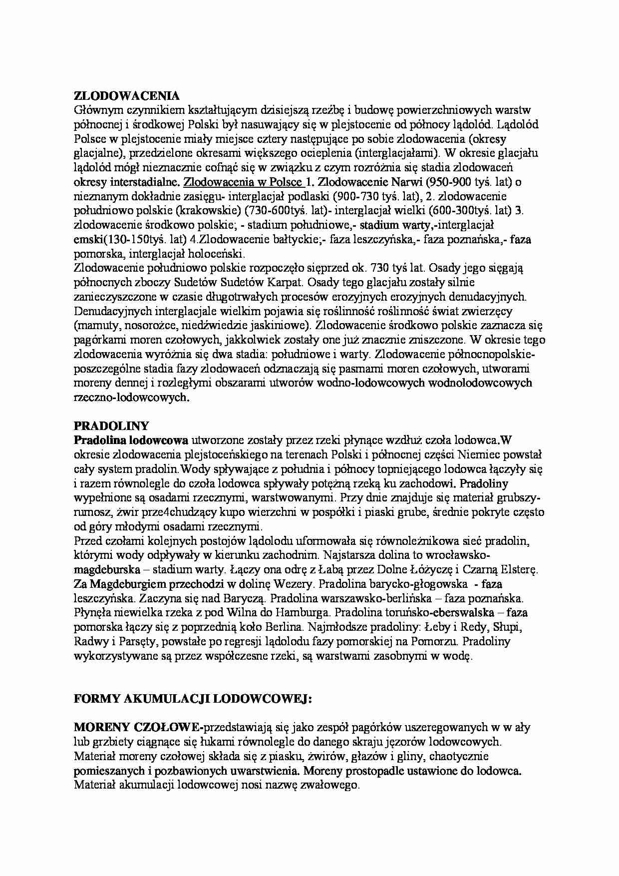 Zlodowacenia-opracowanie - strona 1