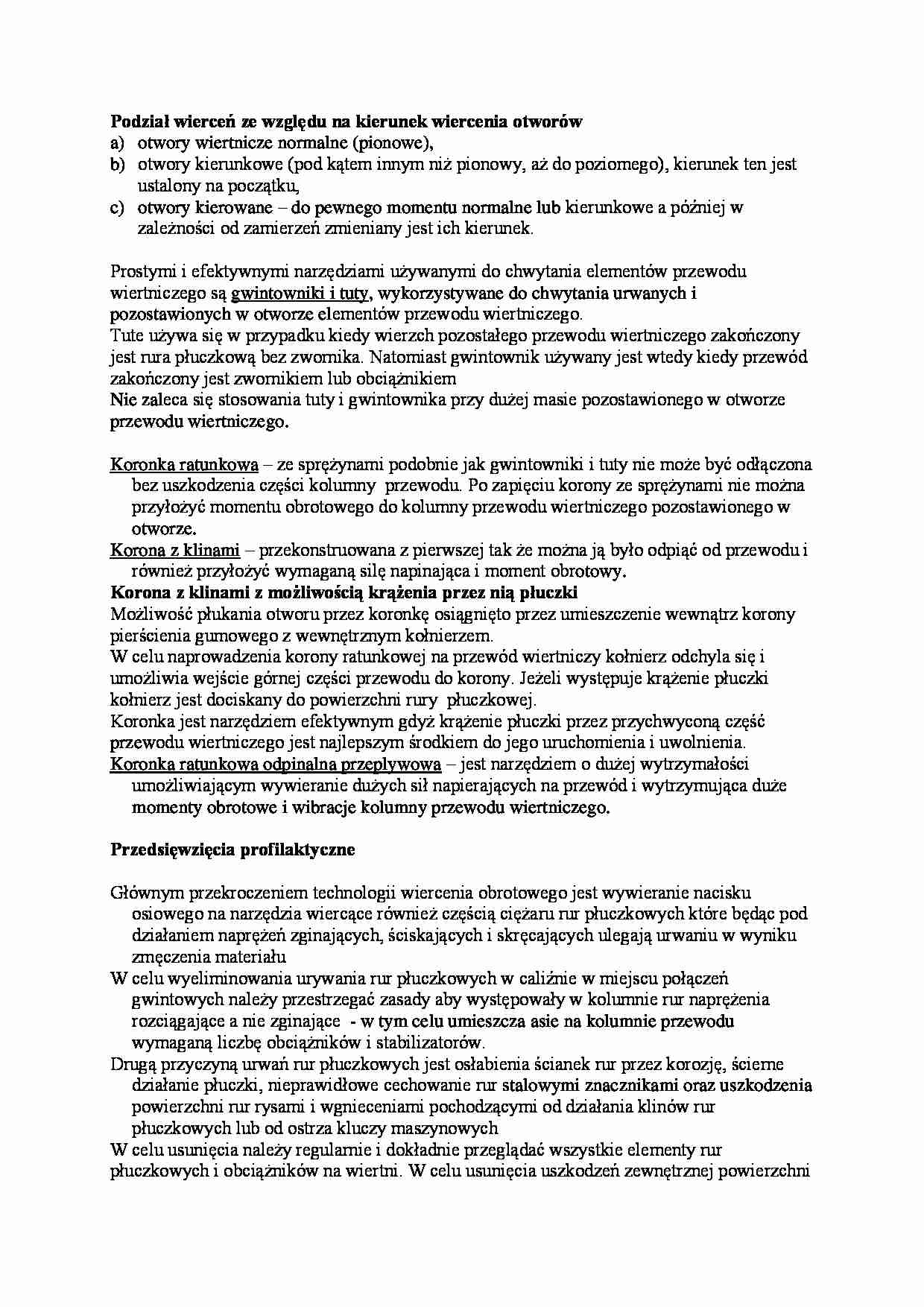 Podział wierceń ze względu na kierunek wiercenia otworów-opracowanie - strona 1