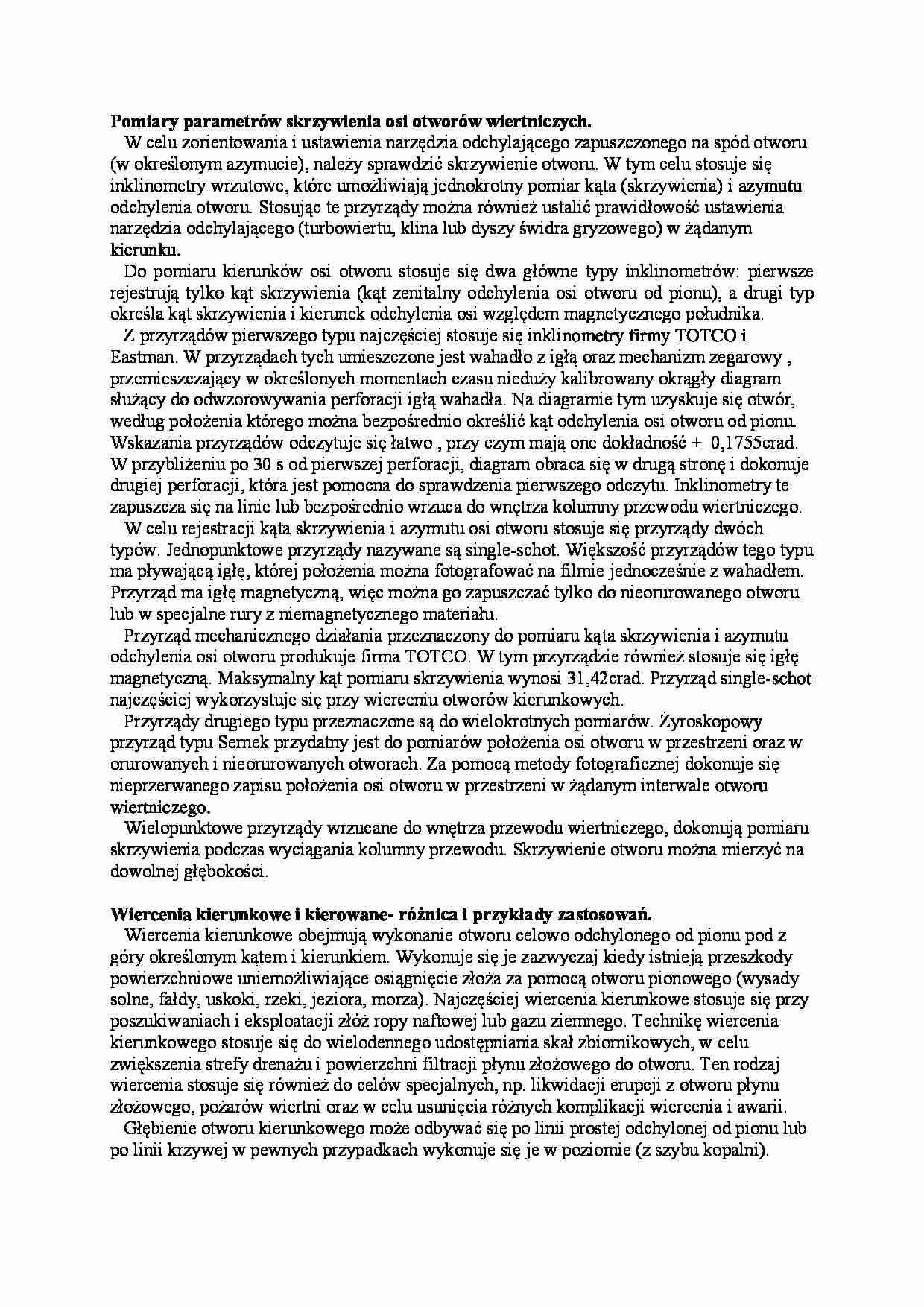 Pomiary parametrów skrzywienia osi otworów wiertniczych-opracowanie - strona 1