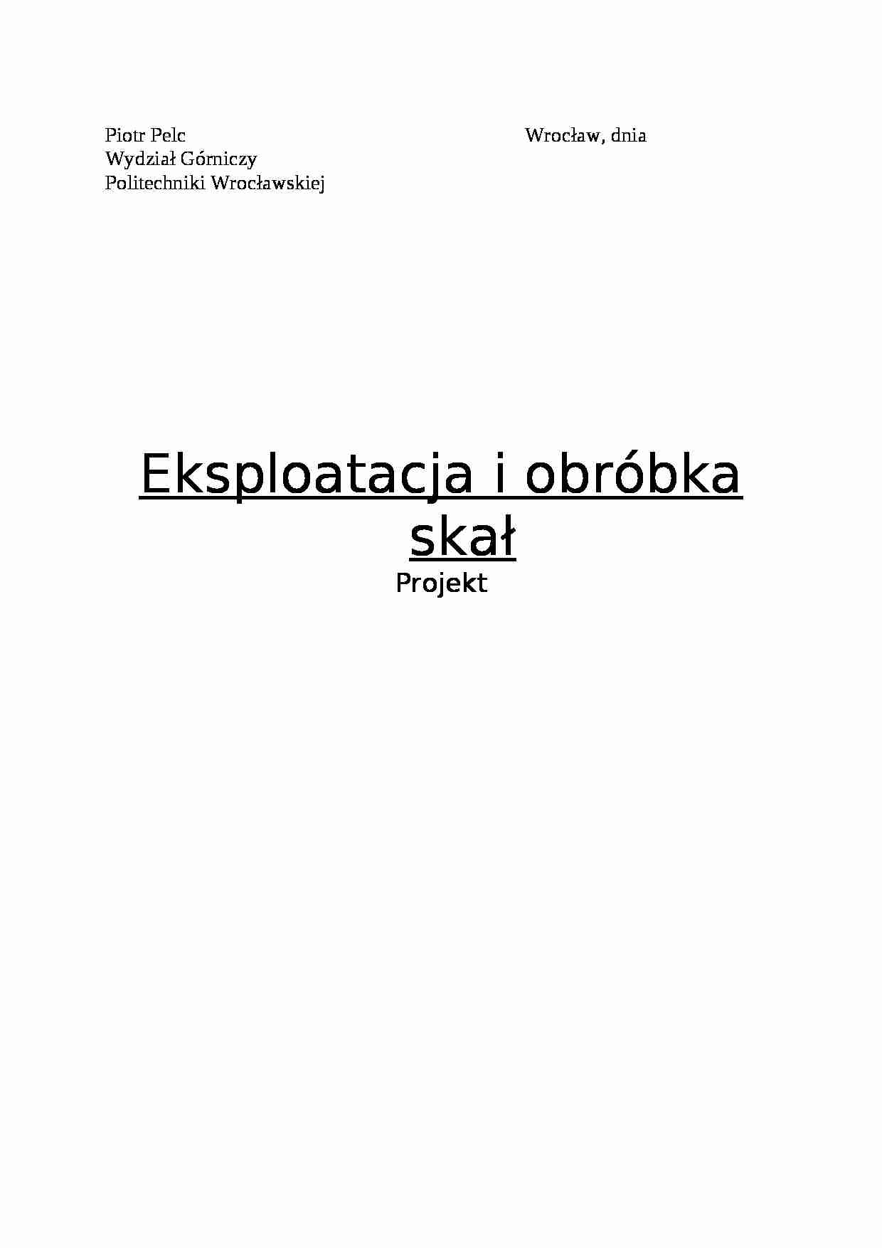 Projekt parametrów eksploatacyjnych kopalni wapienia - strona 1