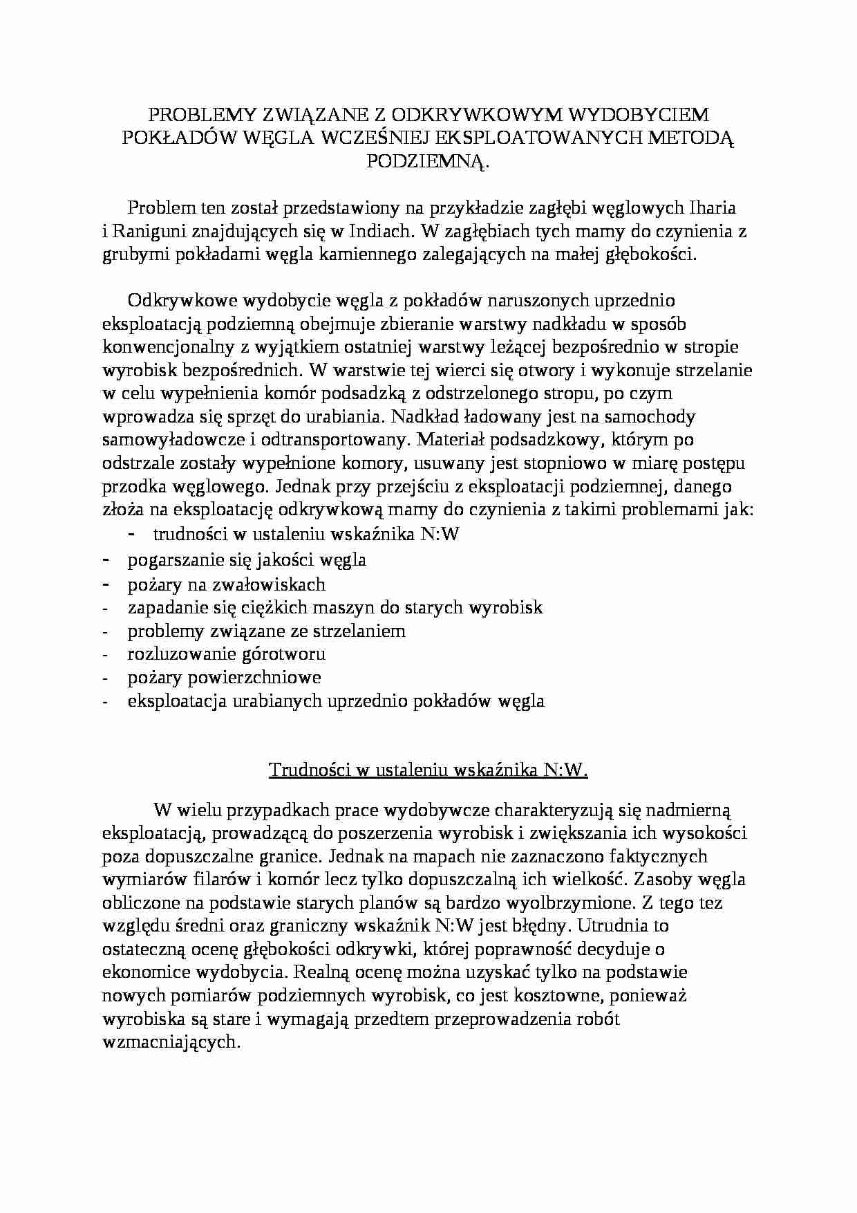 Problemy związane z odkrywkowym wydobyciem pokładów węgla-opracowanie - strona 1