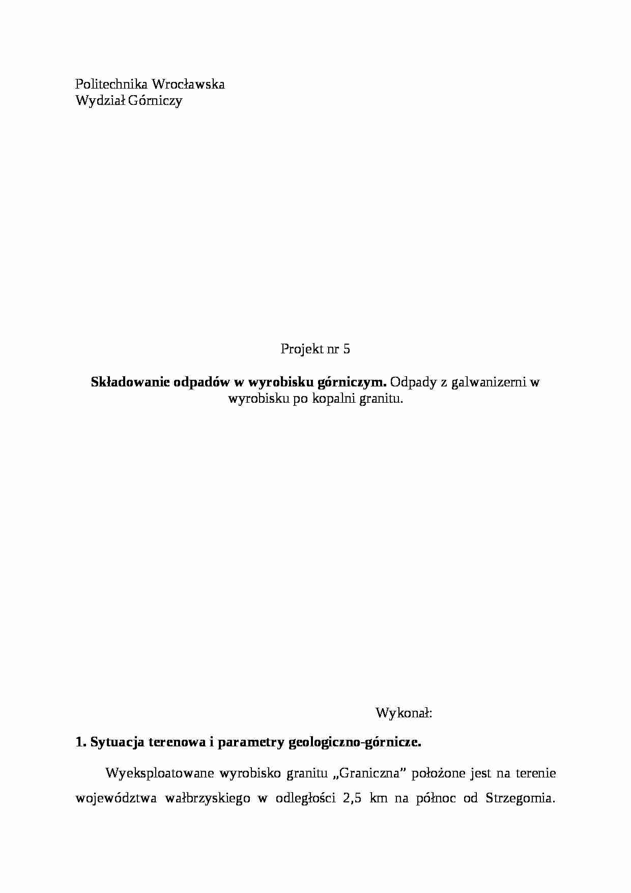 Składowanie odpadów w wyrobisku górniczym-projekt - strona 1