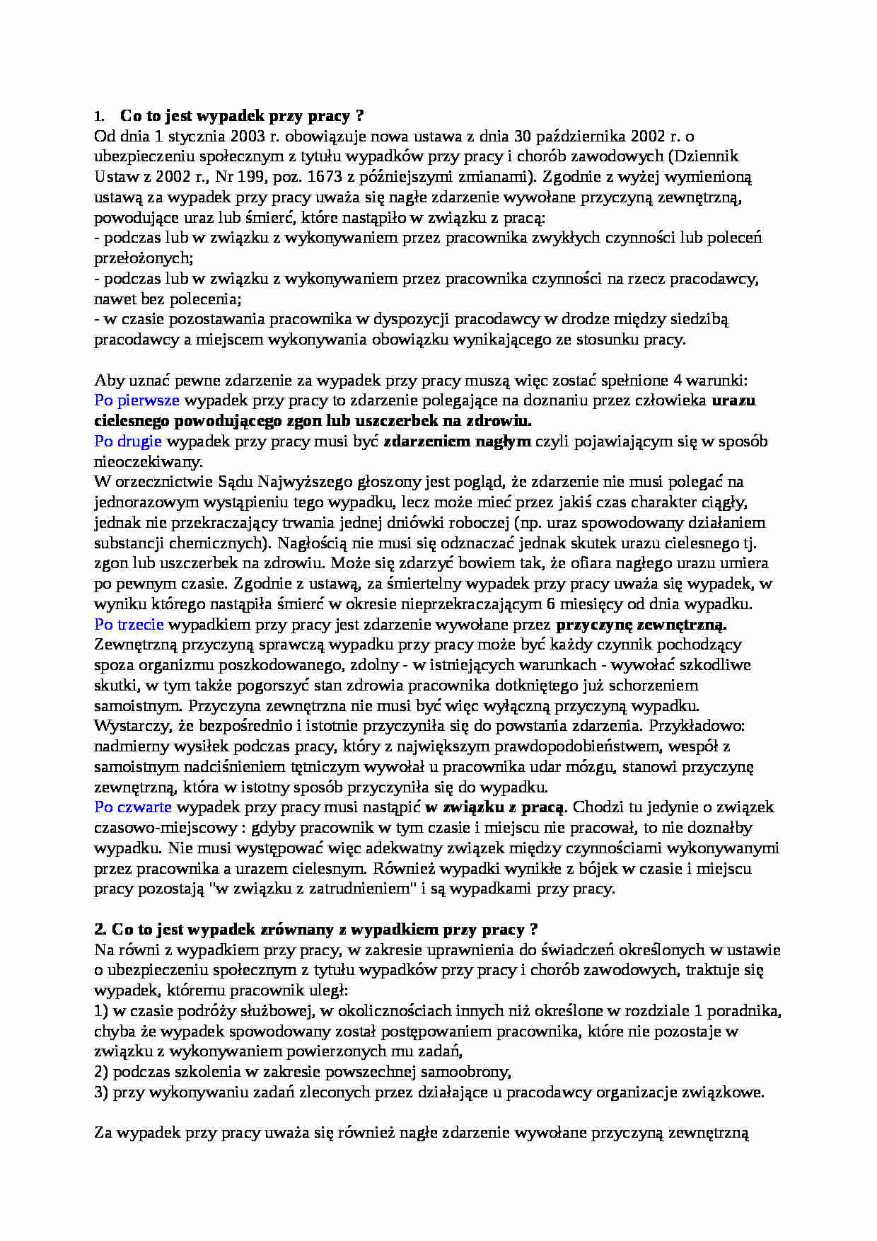 Wypadki przy pracy-opracowanie - strona 1