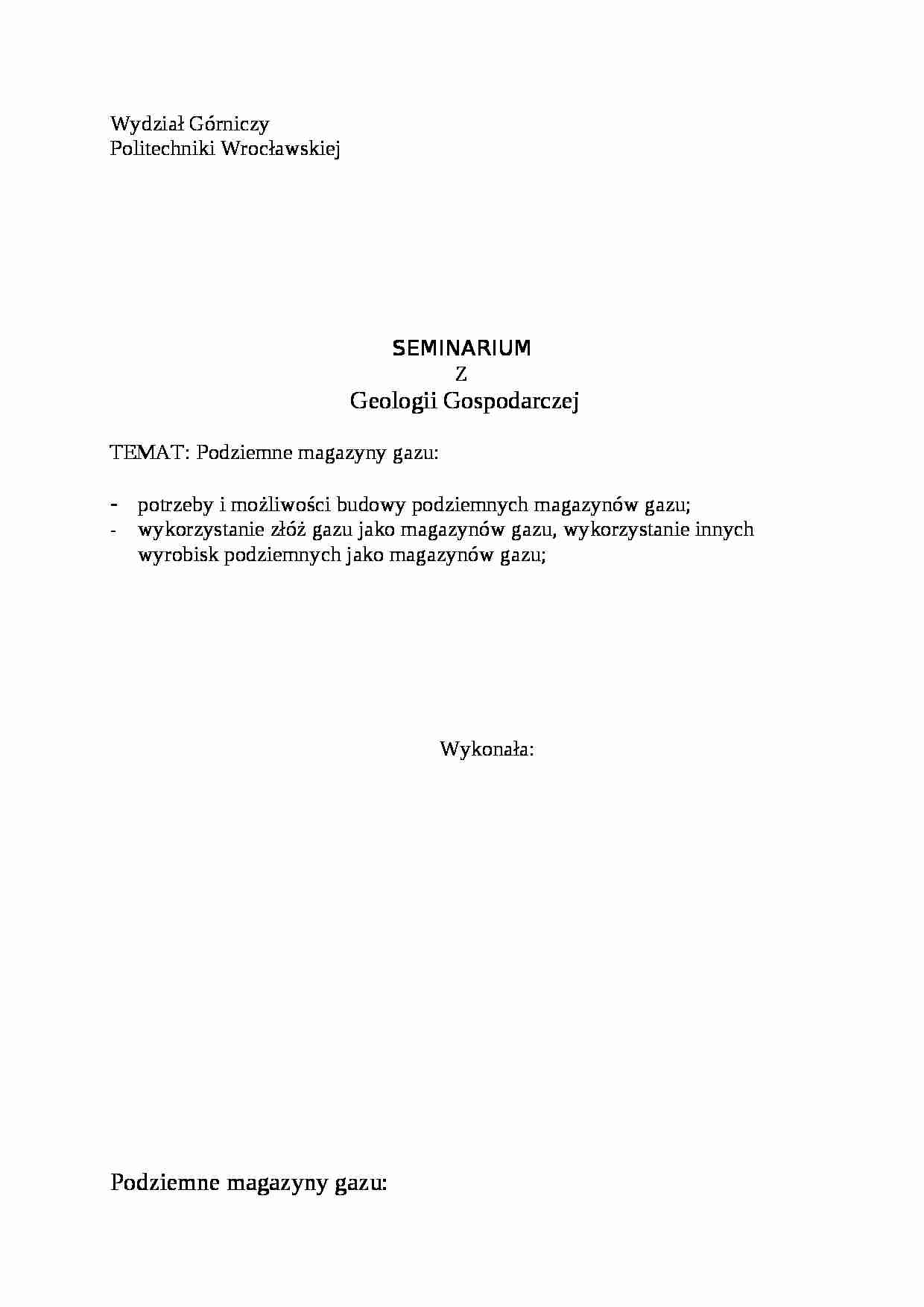 Podziemne magazyny gazu-opracowanie - strona 1